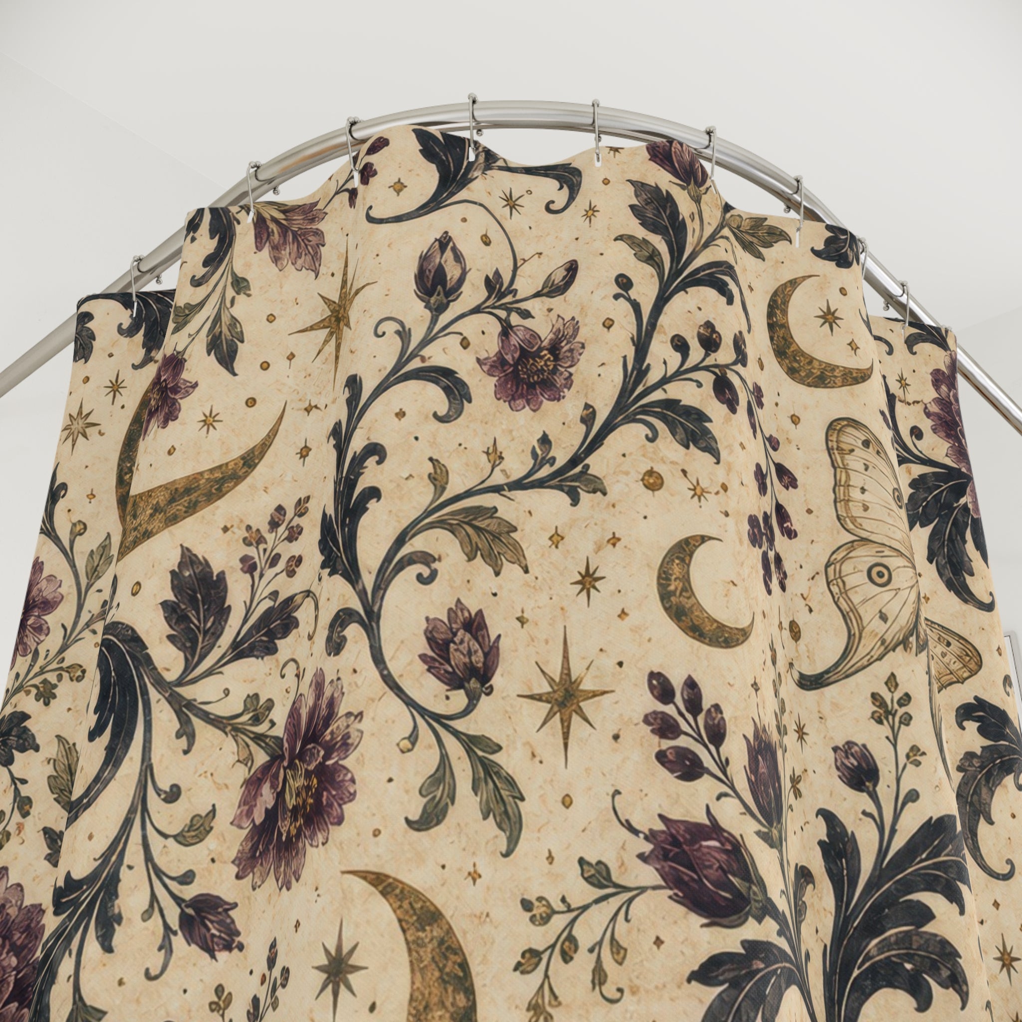 Celestial Moon Gothic Floral Shower Curtain