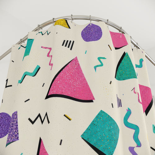 90s Shower Curtain: Colorful Memphis