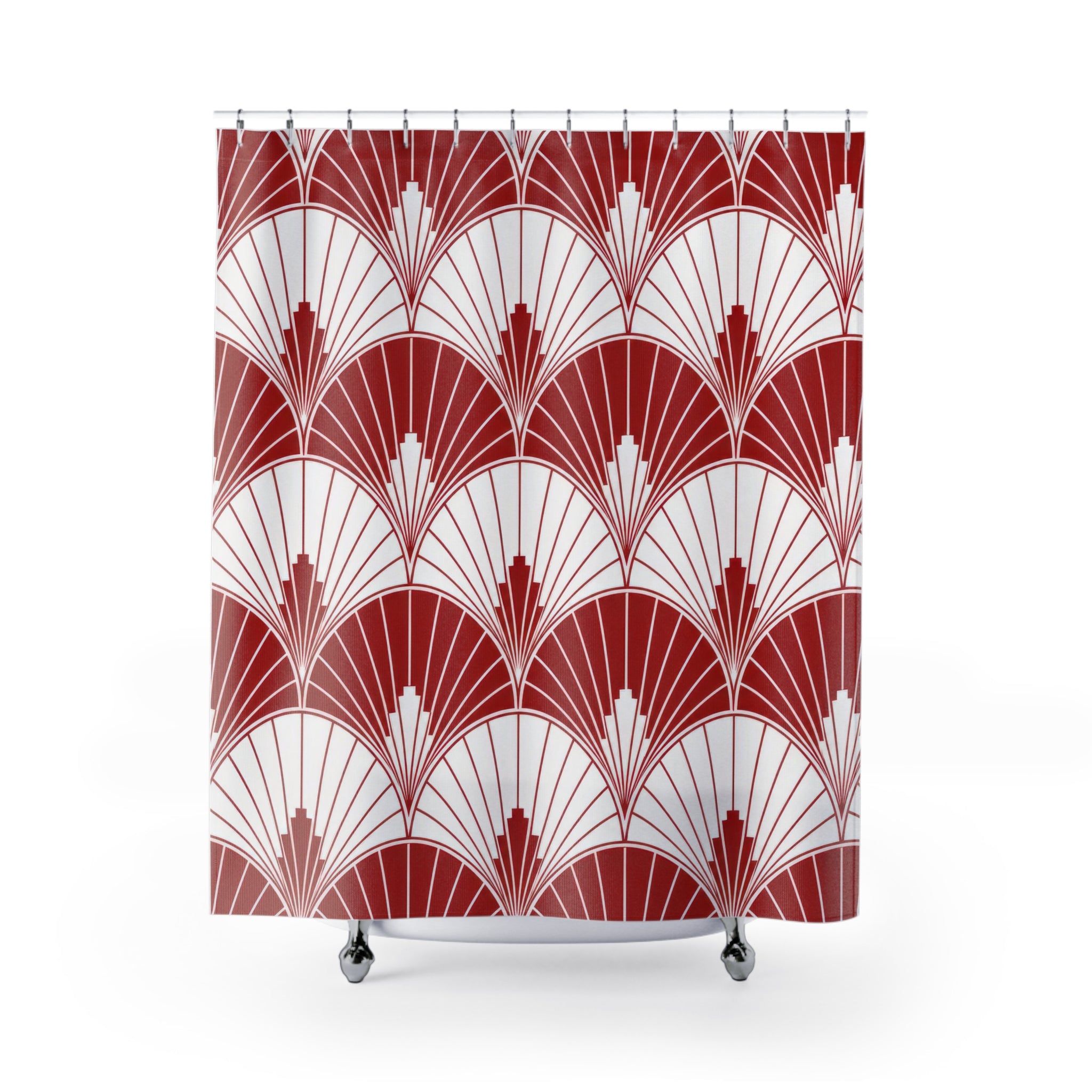Red White Art Deco Shower Curtain