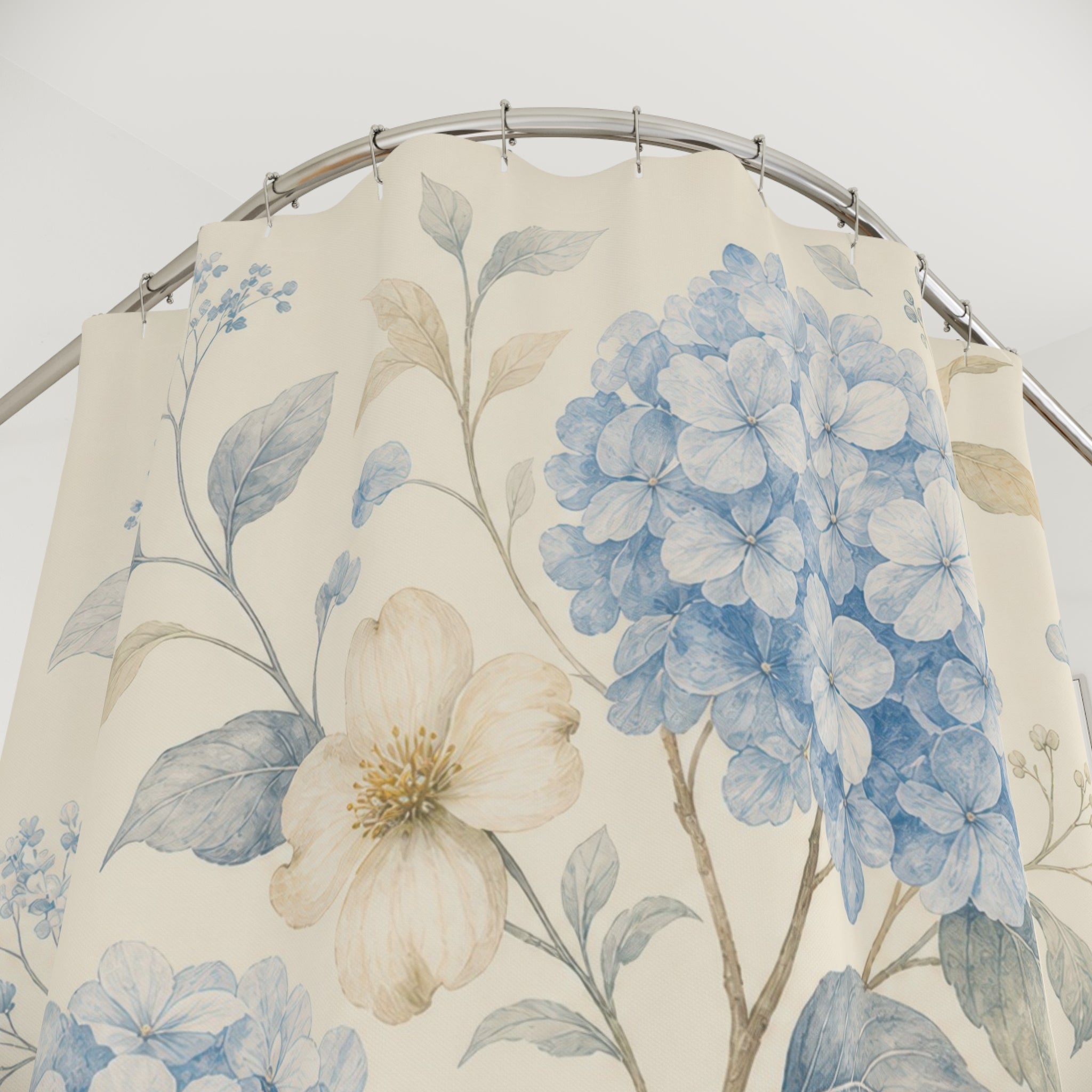 Light Blue Floral Hydrangea Shower Curtain