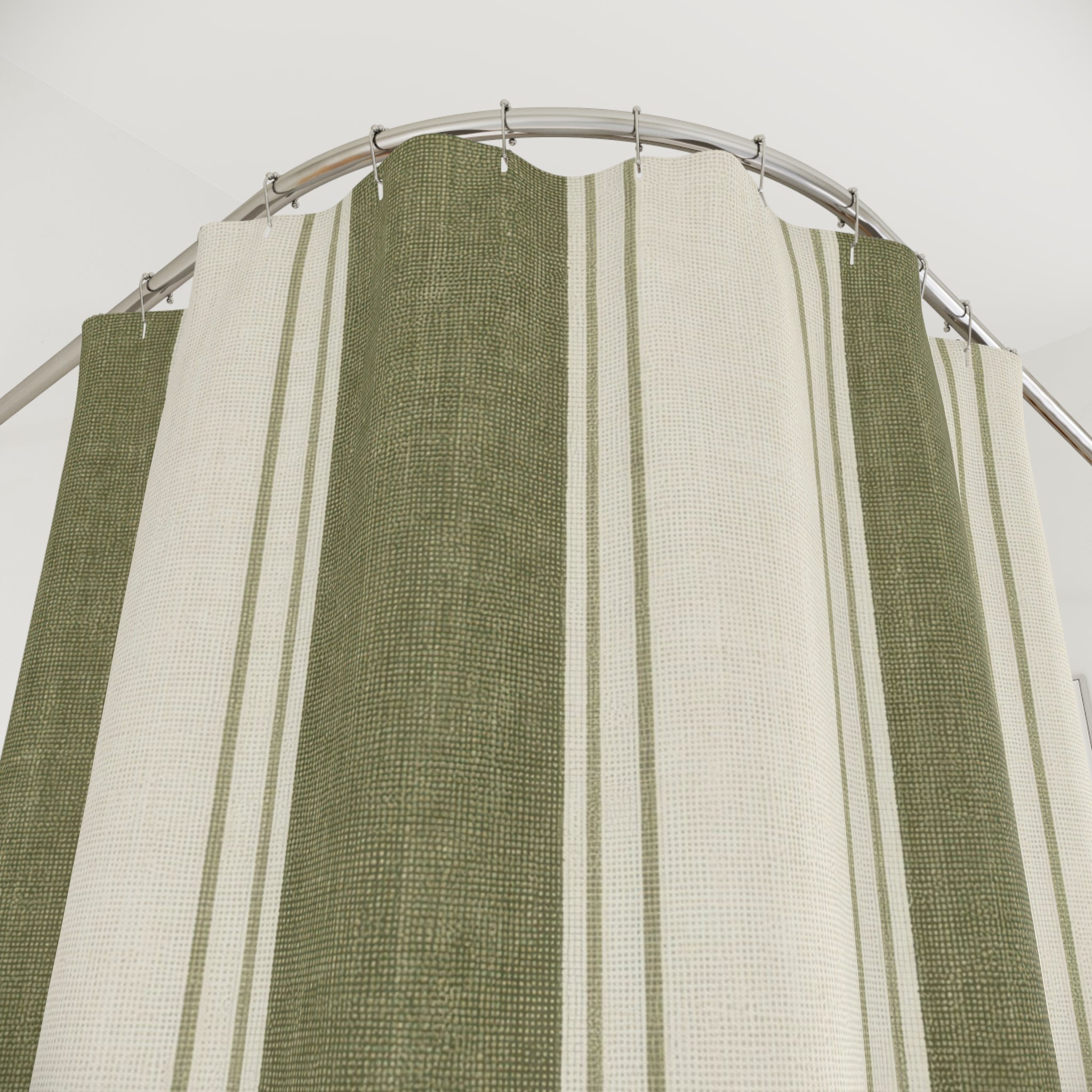 Moss Green Awning Stripe Shower Curtain