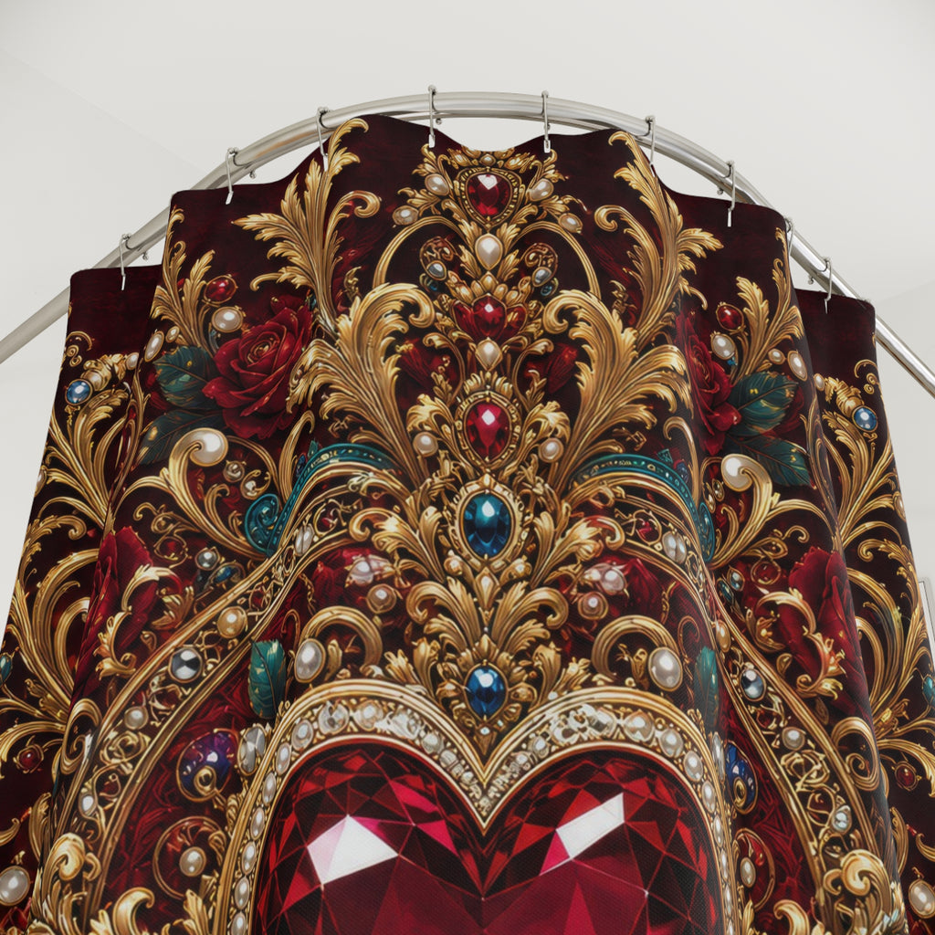 Ruby Jeweled Heart Valentine Shower Curtain