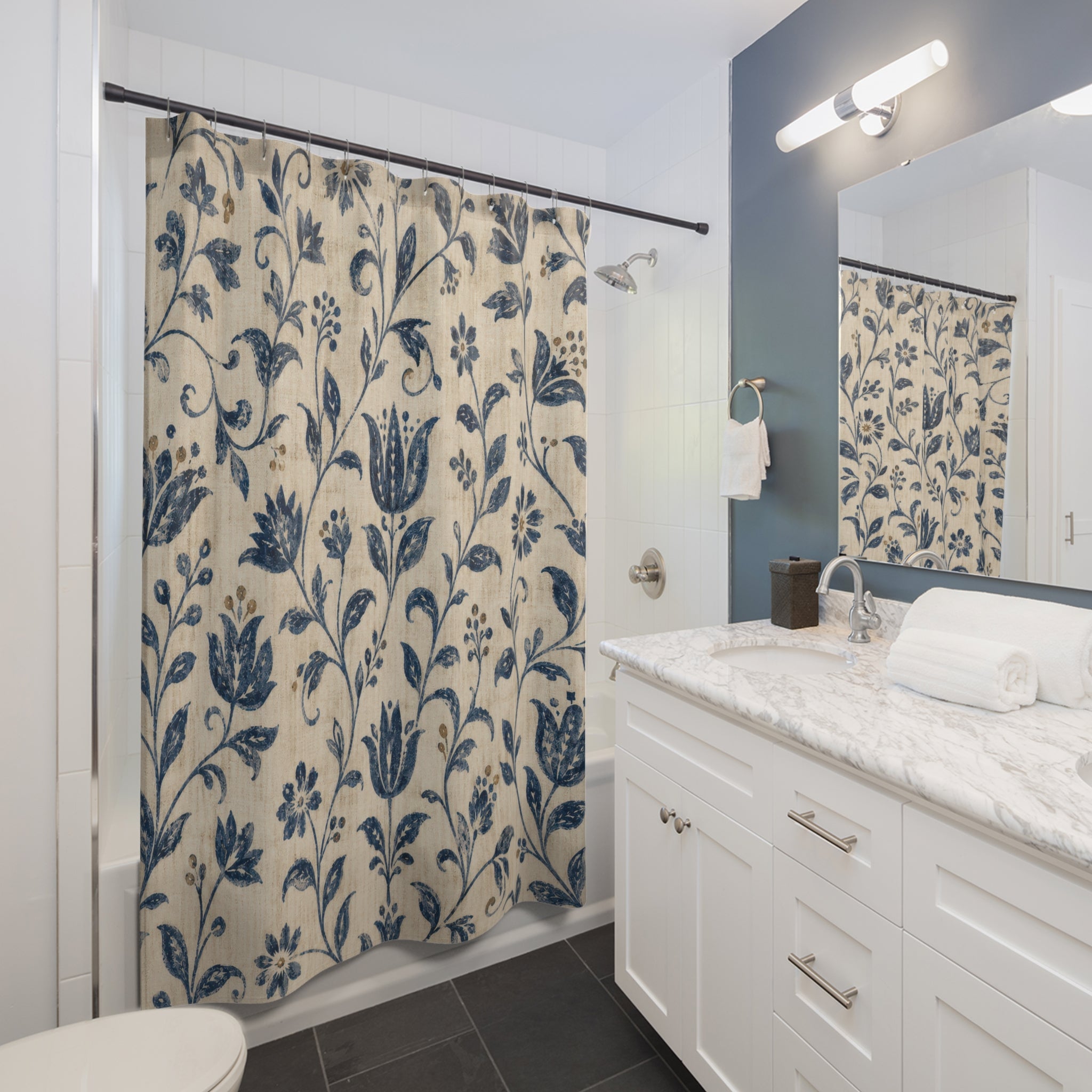 Indigo Floral Shower Curtain