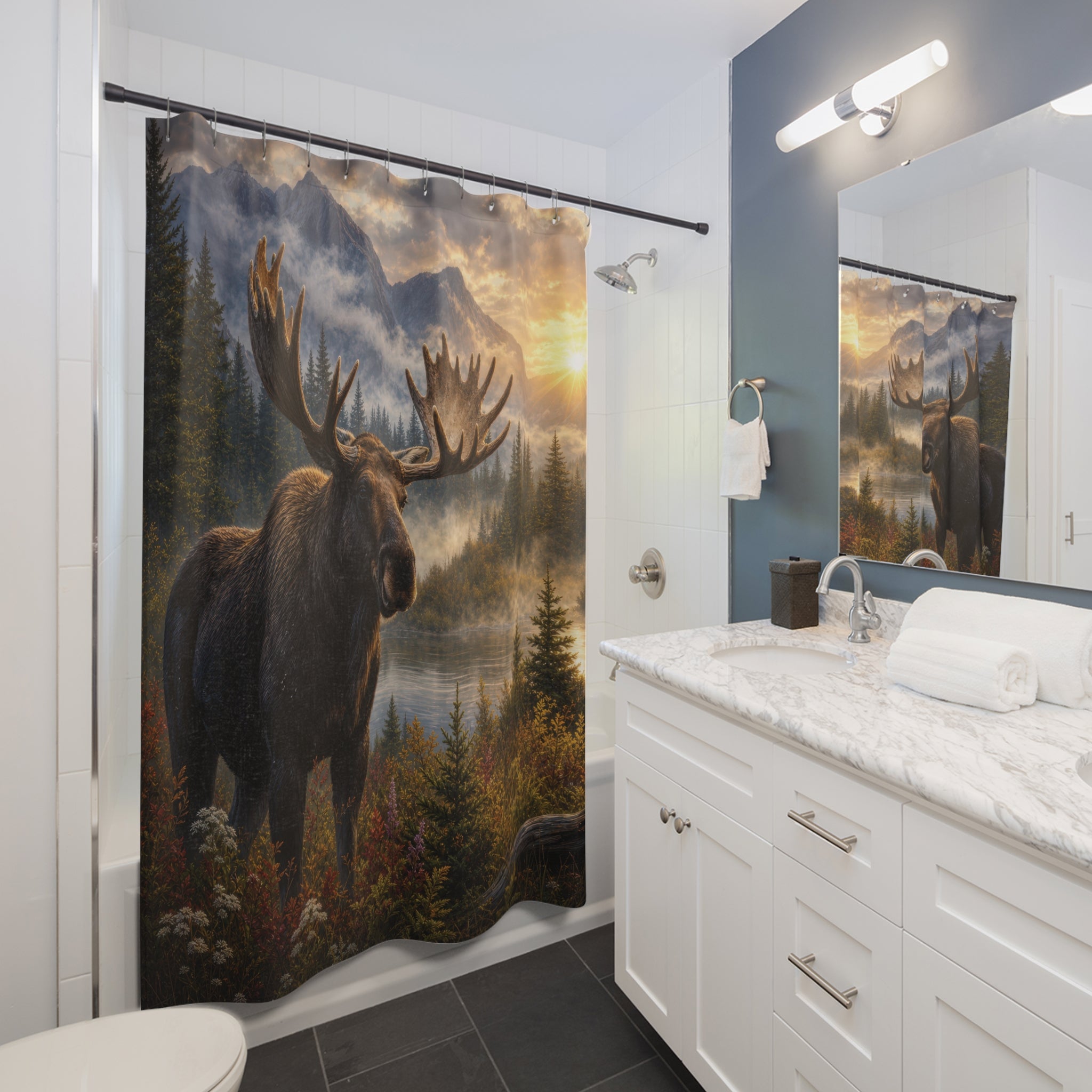Moose Shower Curtain: Mountain Forest Wildlife
