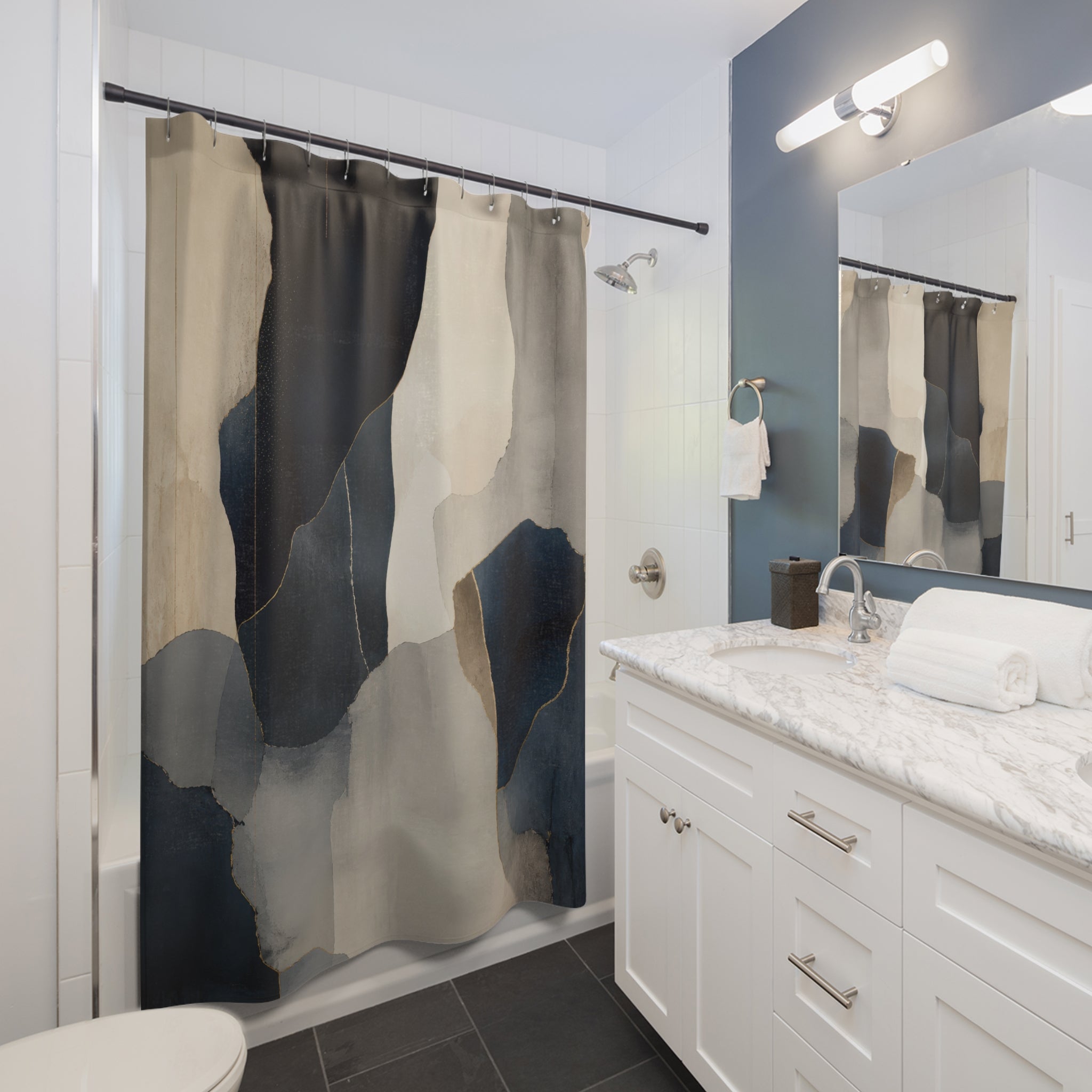 Beige Gray Abstract Black Shower Curtain: Beige Gray Abstract