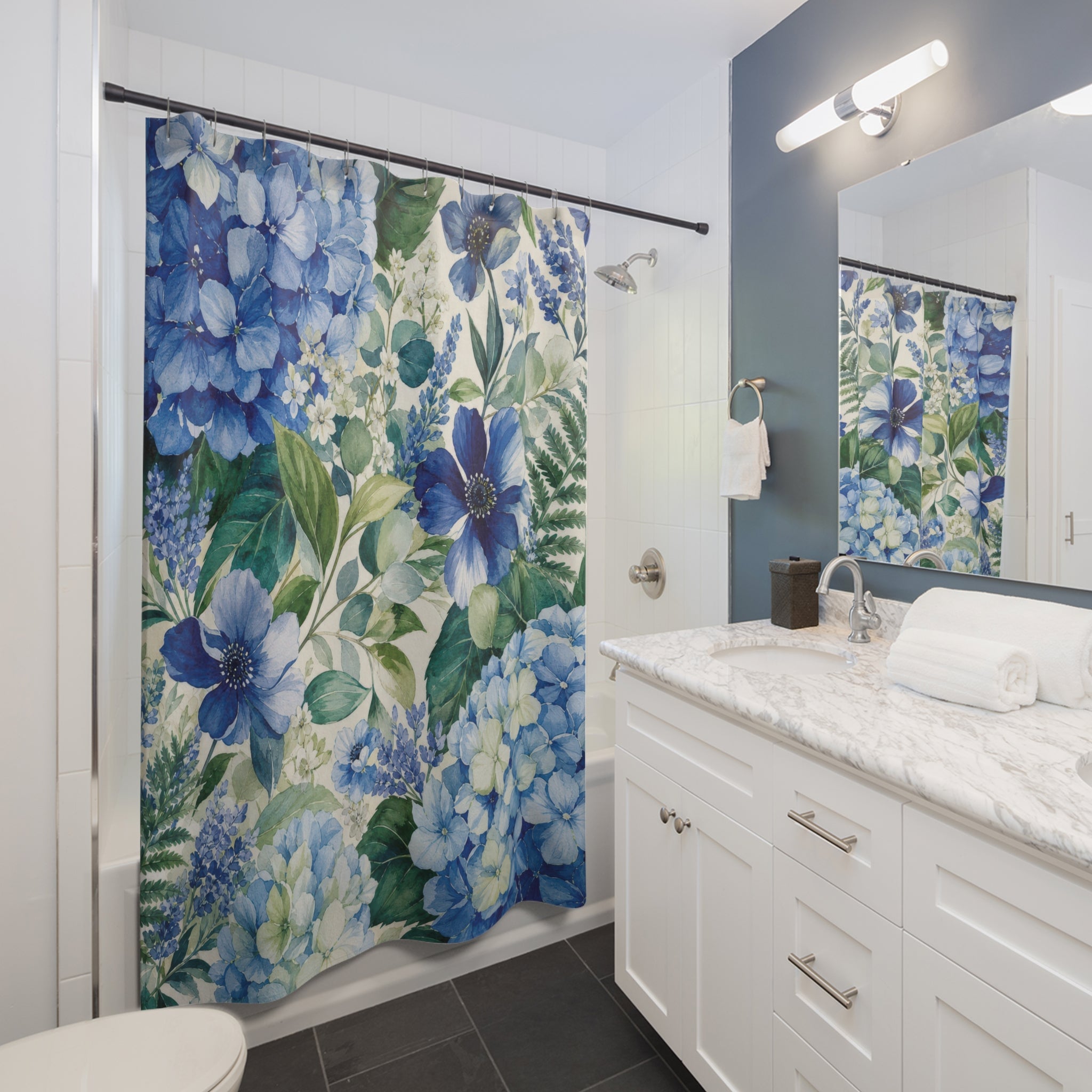 Blue and Green Floral Shower Curtain