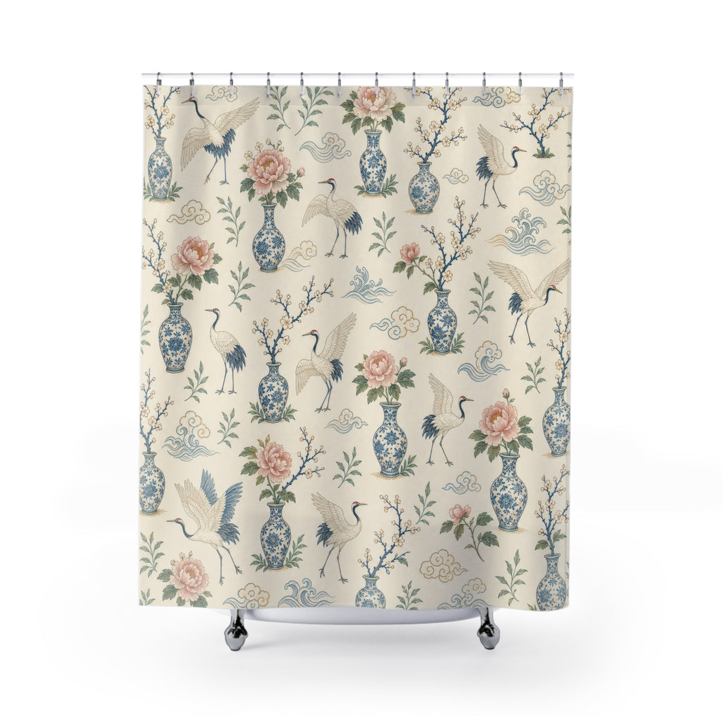 Blue White Chinoiserie Shower Curtain: Blue White Shower Curta