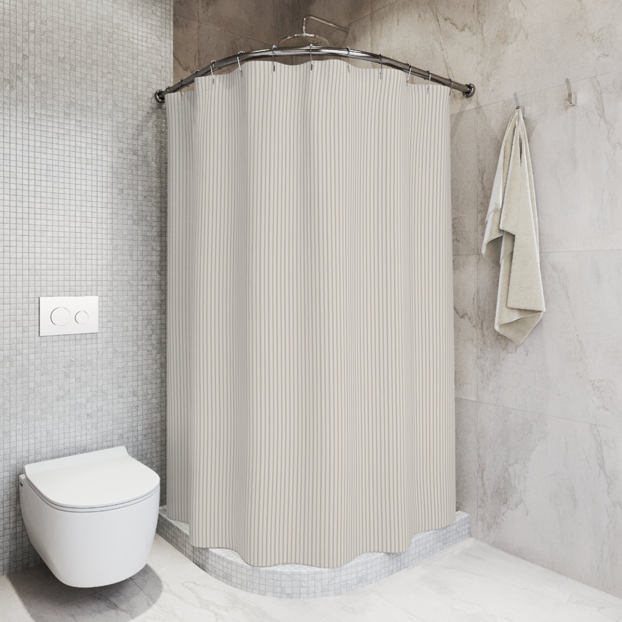 Light Grey Ticking Stripe Shower Curtain
