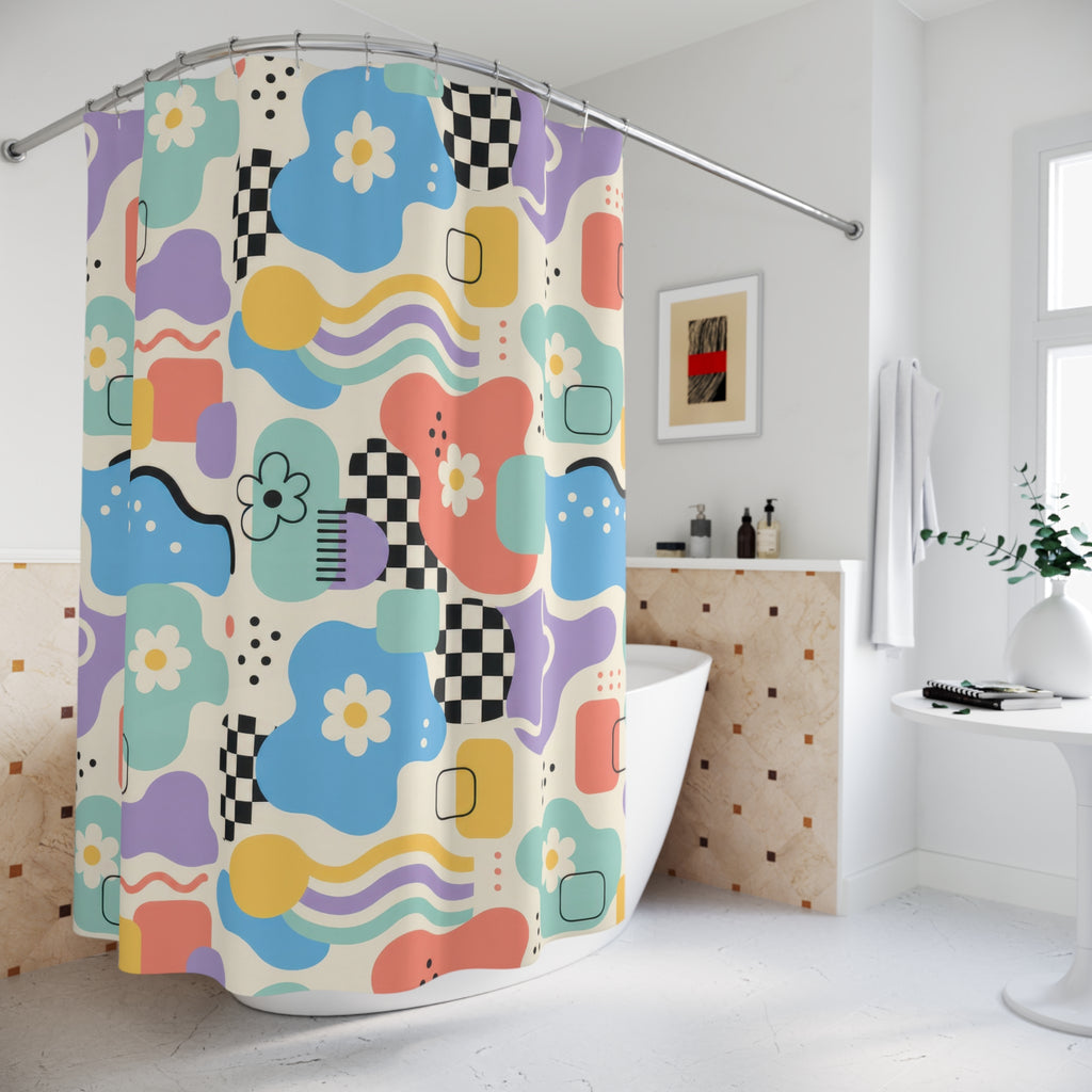 Retro Abstract Flower Repeat 90s Shower Curtain