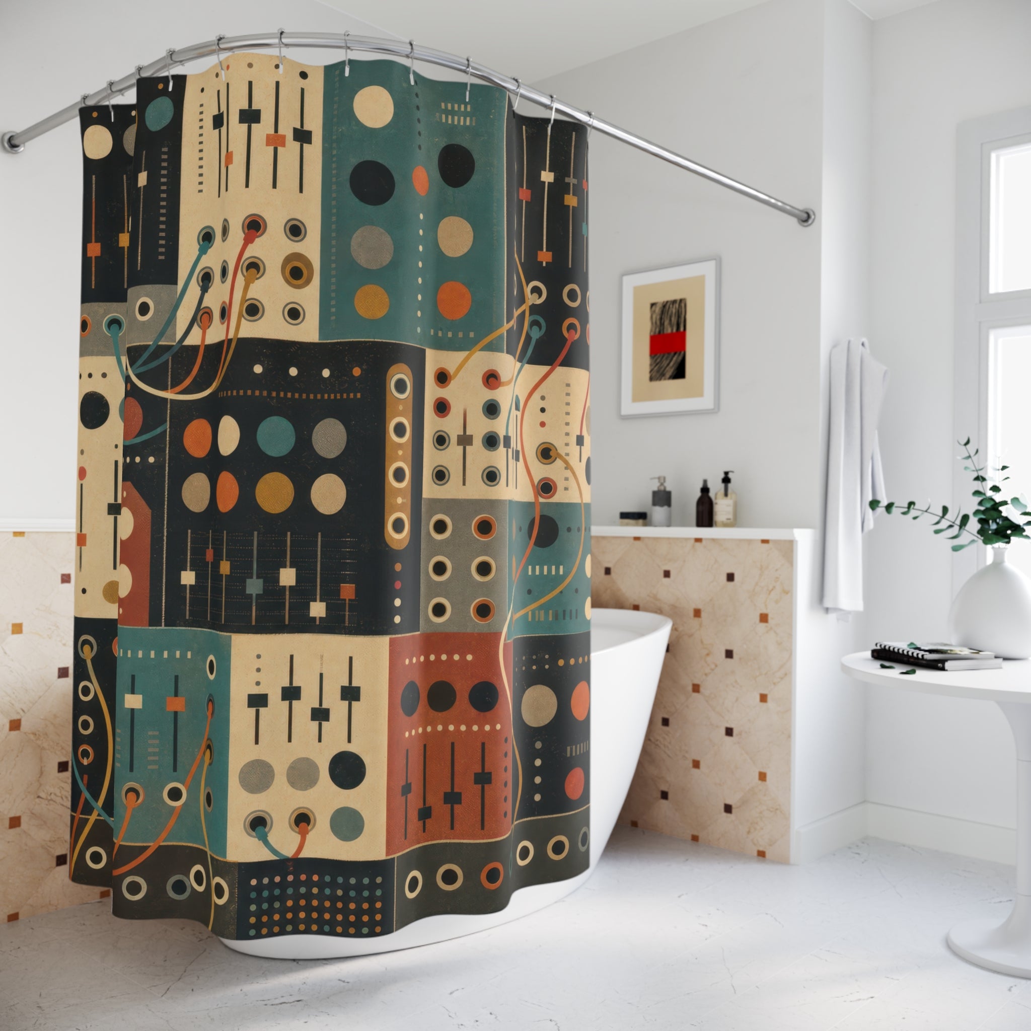 Retro Synth Panel Geometric Shower Curtain