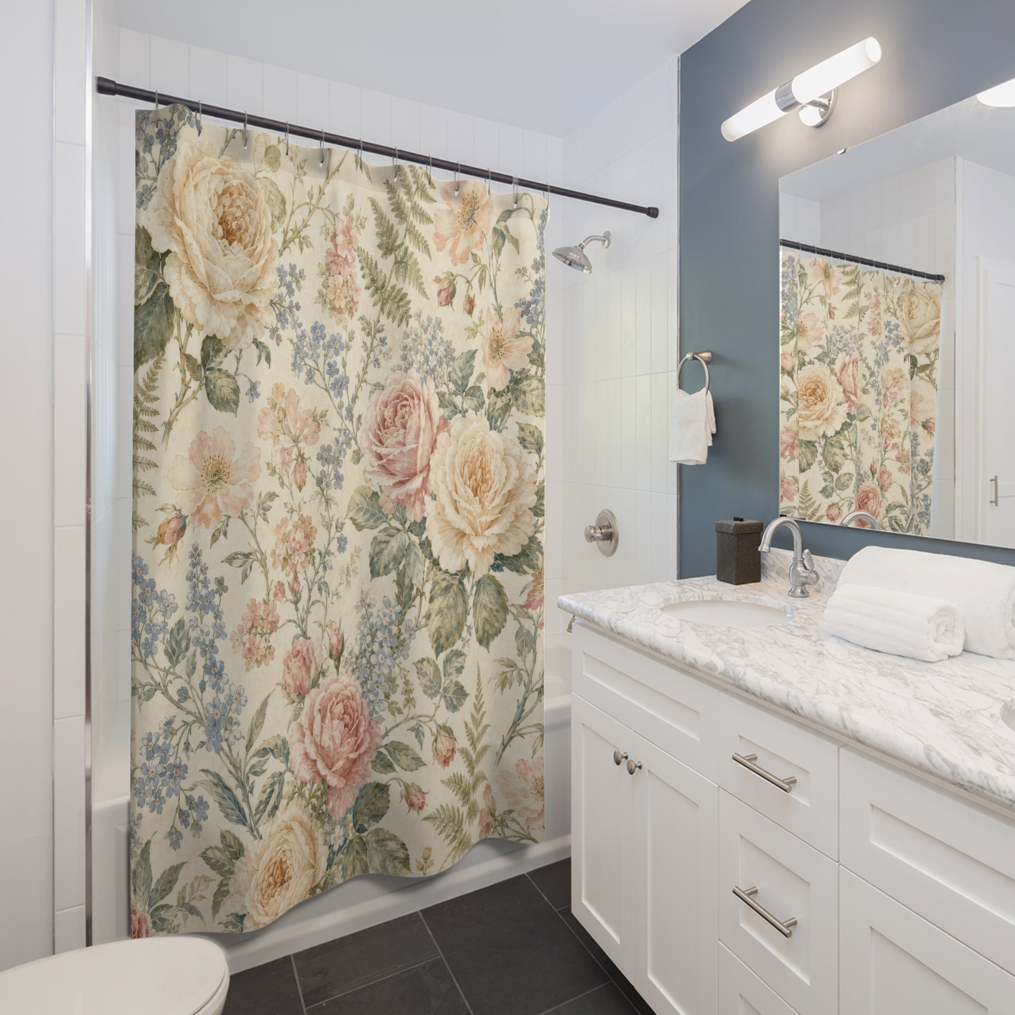 Cream Garden Rose Shower Curtain