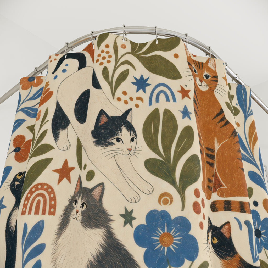 Folk Art Cat Parade Shower Curtain