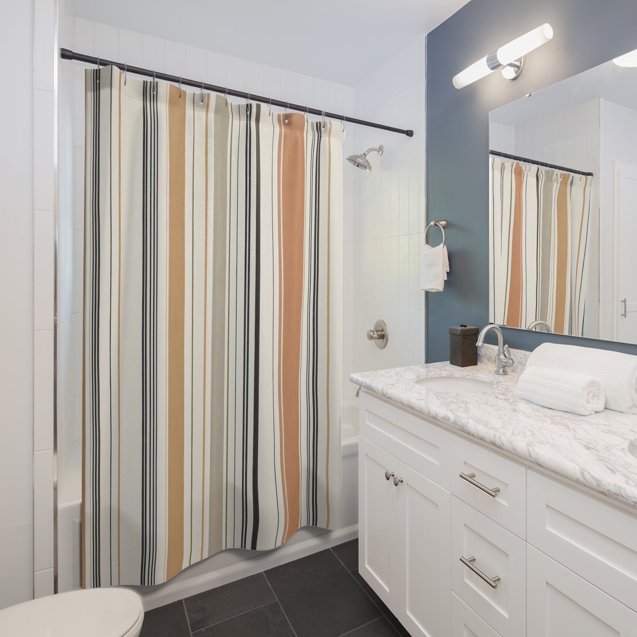 Sage Blush Rust Watercolor Stripe Shower Curtain