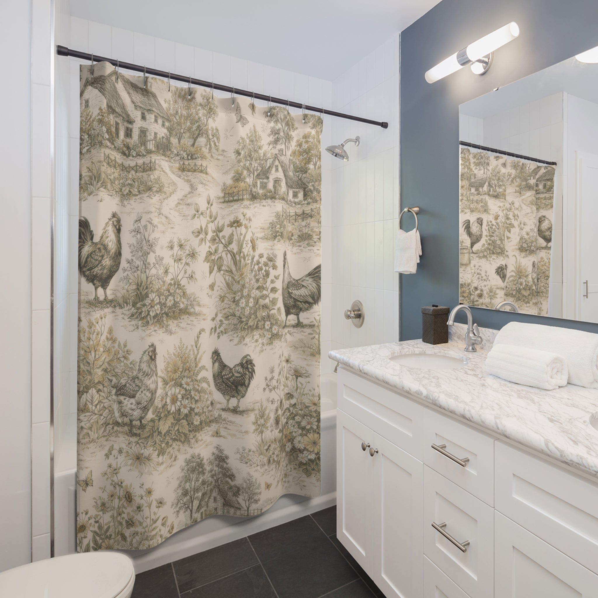 French Toile Shower Curtain – Beige Landscape