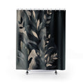 Black Botanical Shower Curtain, Blue Green Leaf Bath Decor, Cream Charcoal Branch Pattern, Moody Nature Guest Bathroom Decor Style