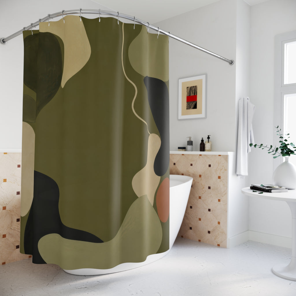 Olive Biomorphic Gallery Art Shower Curtain