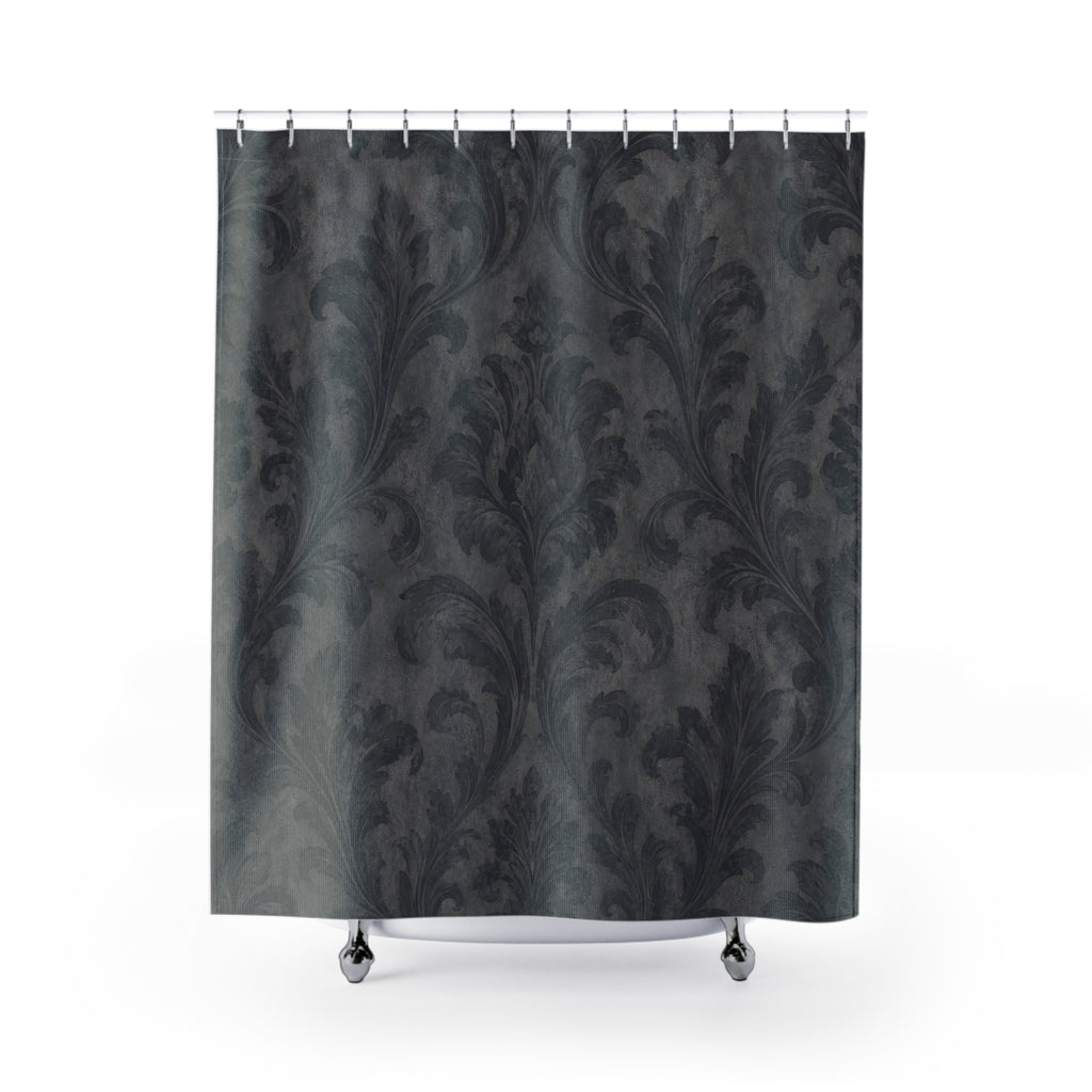 Charcoal Grey Damask Shower Curtain