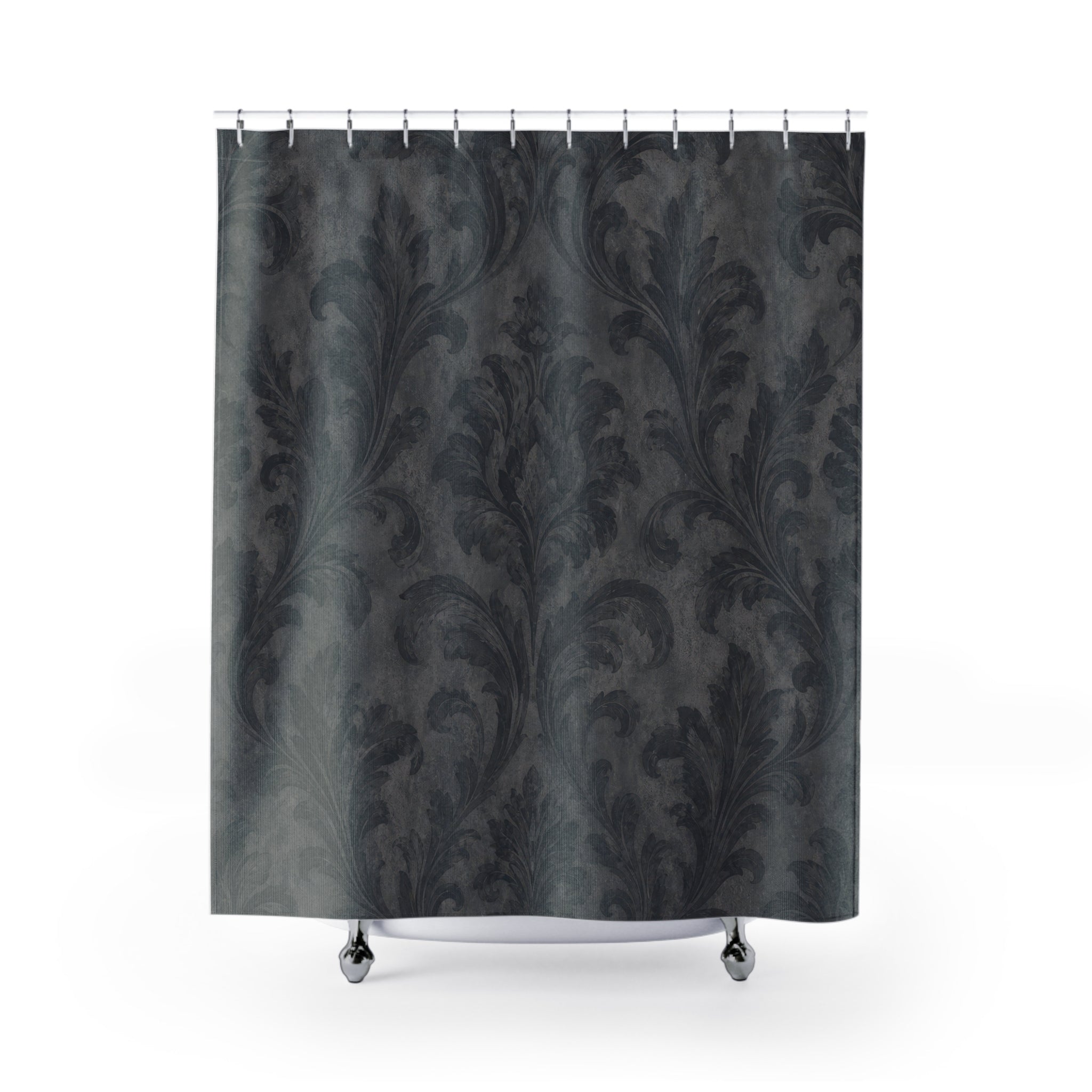 Charcoal Grey Damask Shower Curtain