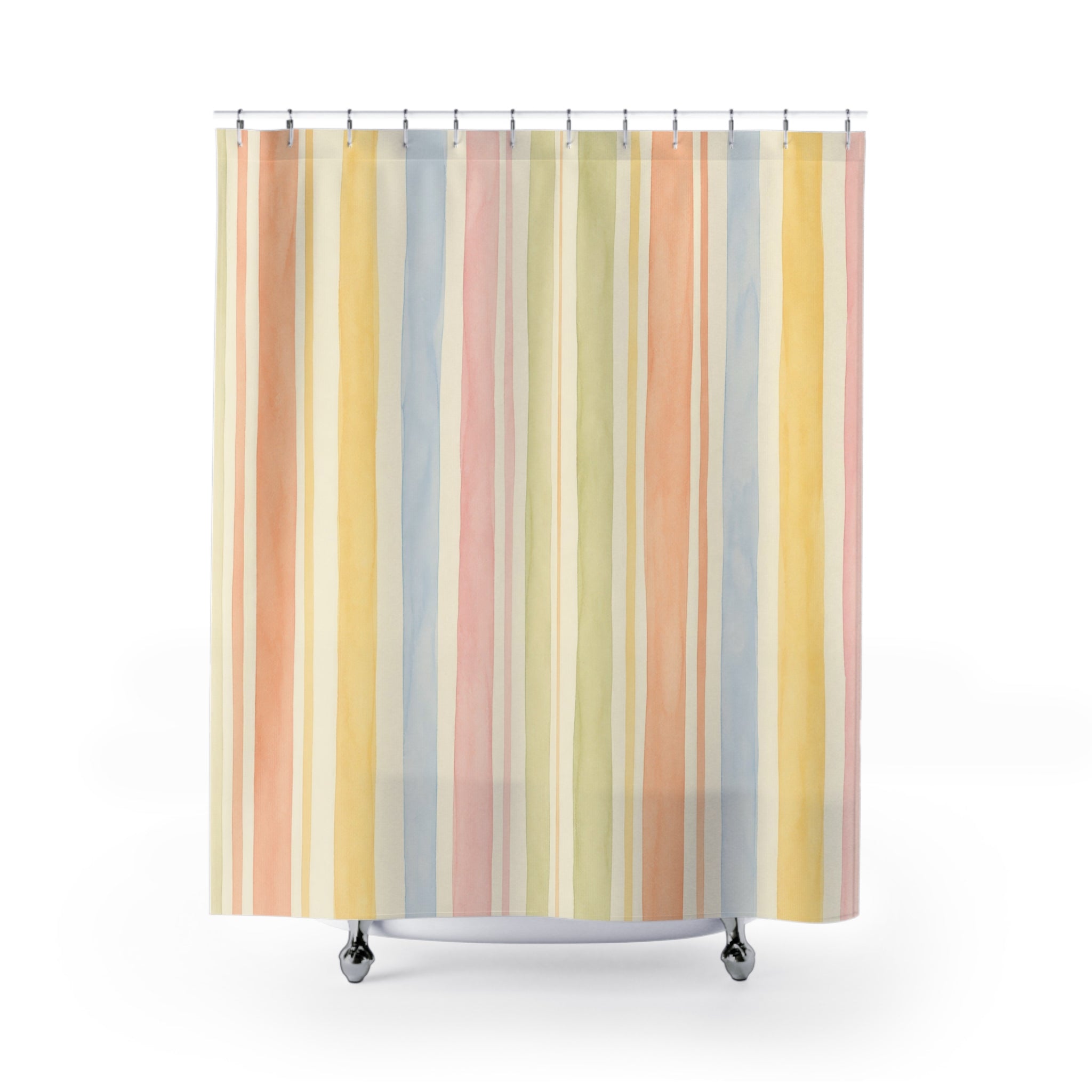 Yellow Peach Blue Vertical Stripe Shower Curtain