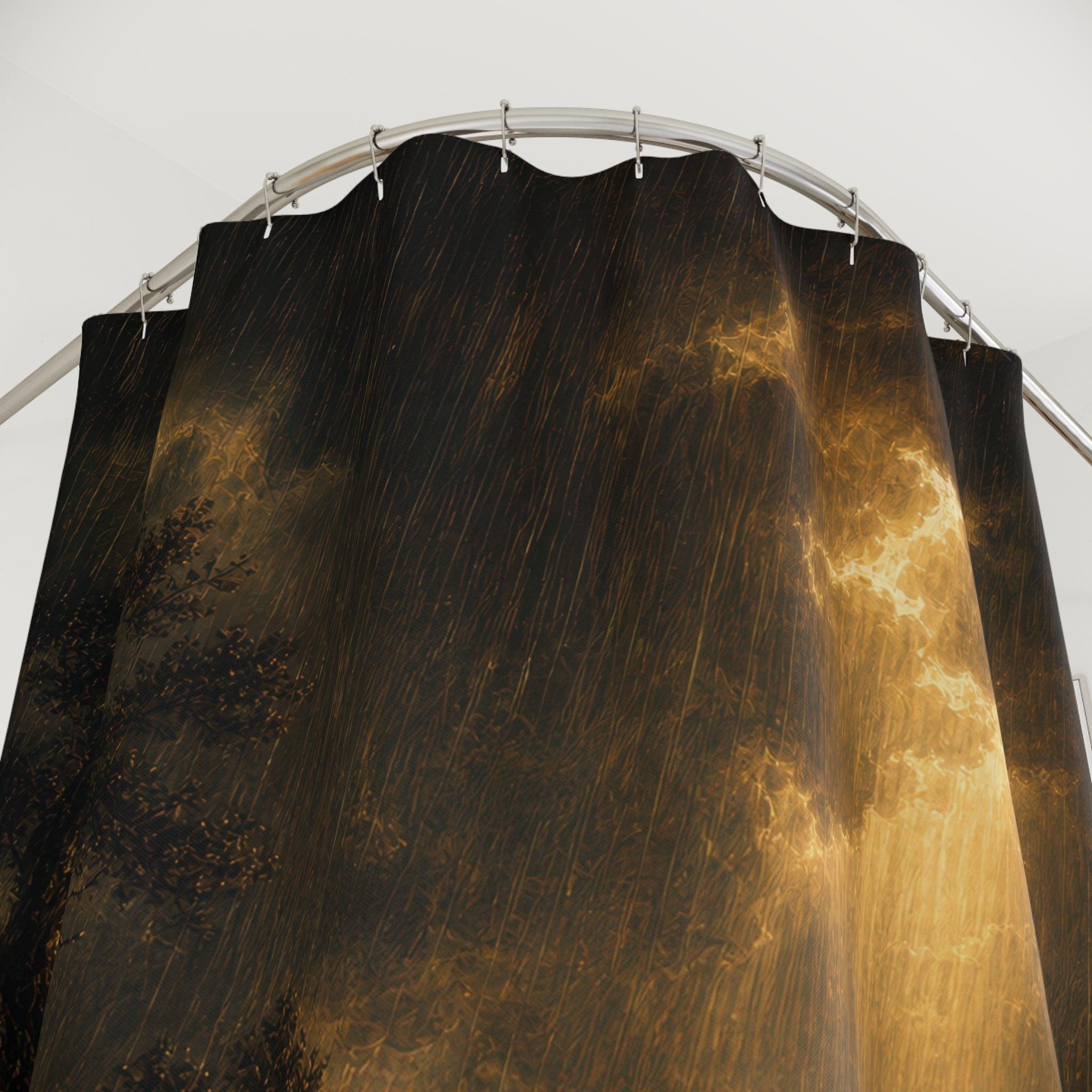 Gold Chiaroscuro Storm Print Shower Curtain