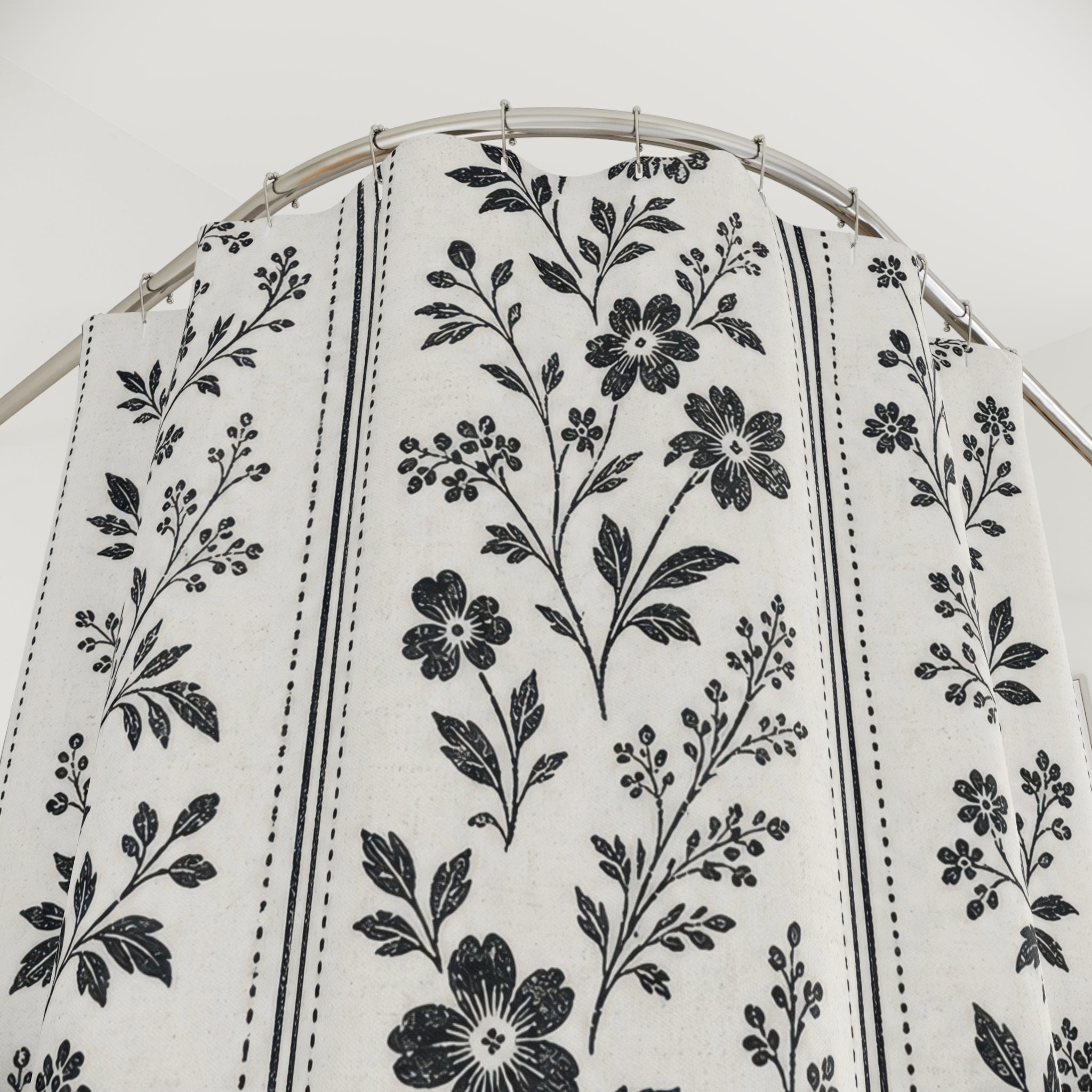Black White Floral Botanical Line Vintage Vine Shower Curtain