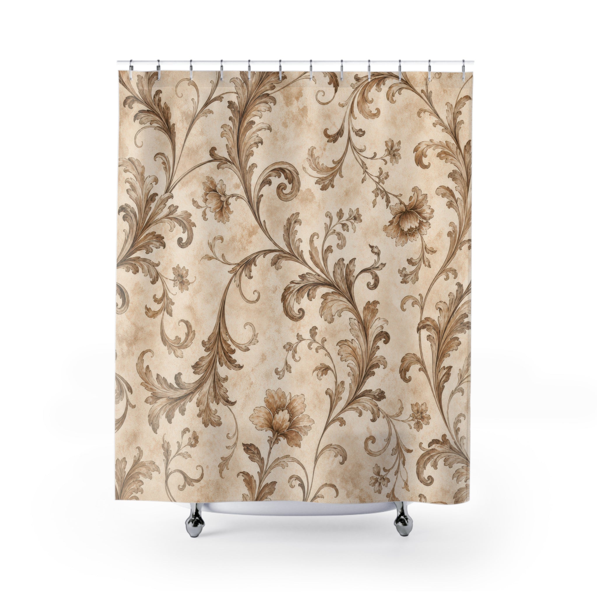 Brown Beige Scroll Vine Shower Curtain
