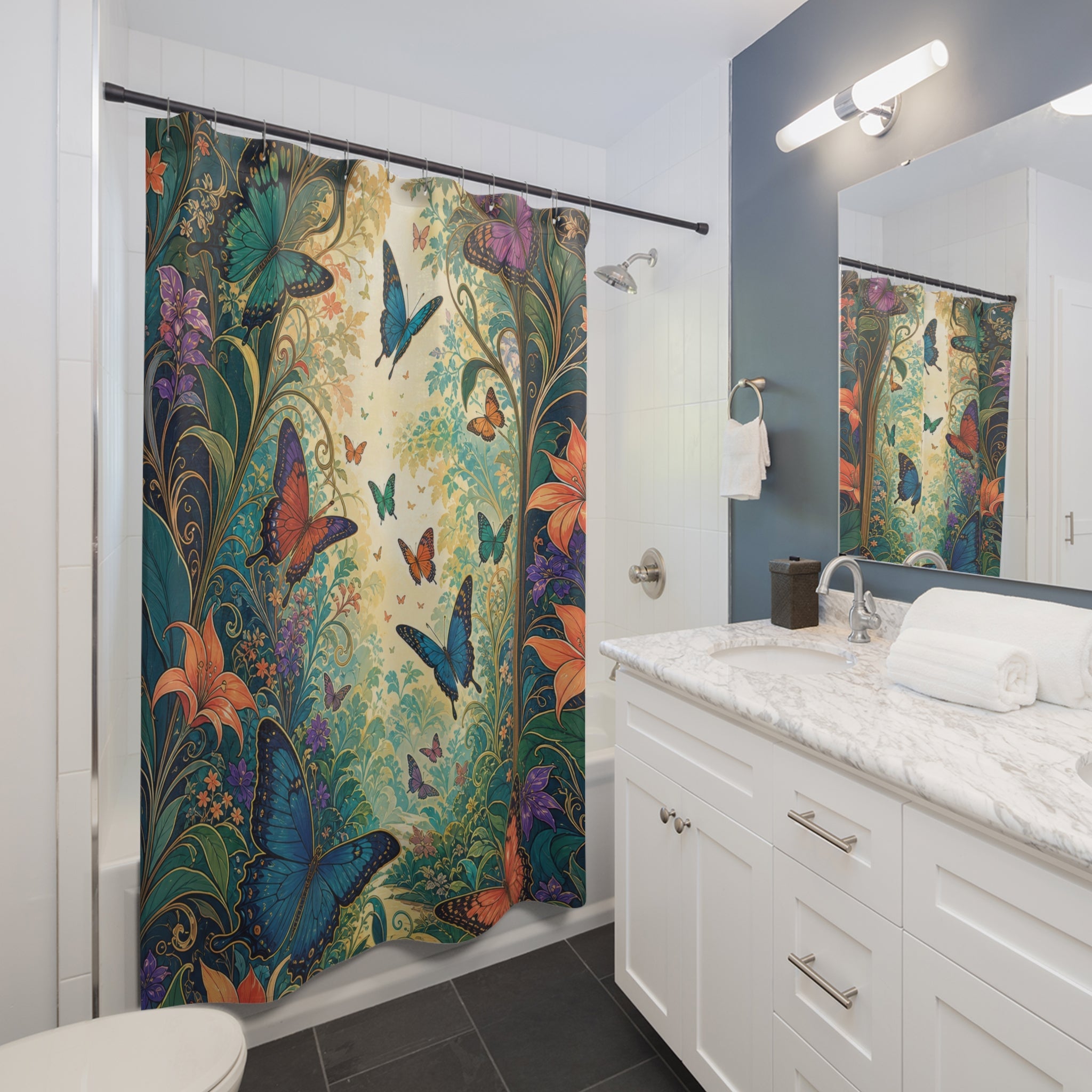 Art Nouveau Butterfly Garden Shower Curtain