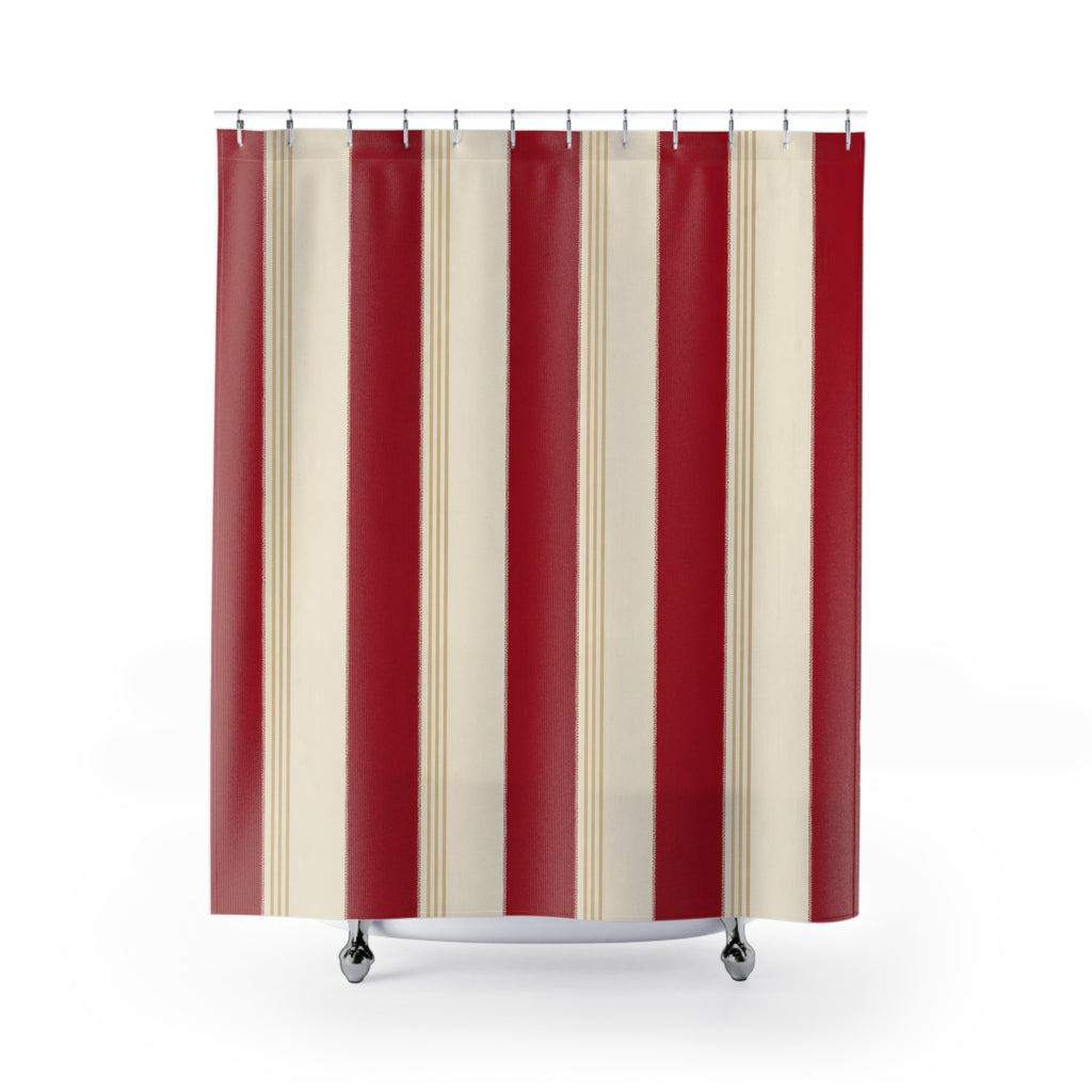 Cranberry Cabana Stripe Shower Curtain, Cranberry Red Classic Bathroom Decor, Awning Stripe Bath Curtain, Guest Bath Decor, Home Decor