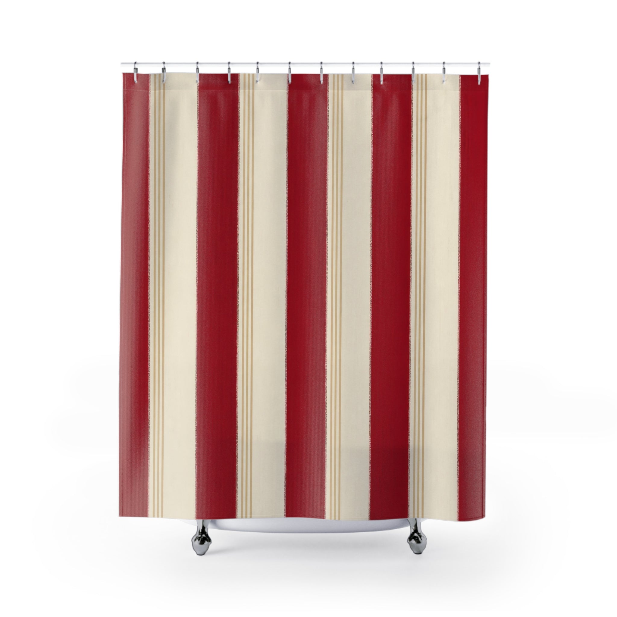 Cranberry Cabana Stripe Shower Curtain, Cranberry Red Classic Bathroom Decor, Awning Stripe Bath Curtain, Guest Bath Decor, Home Decor