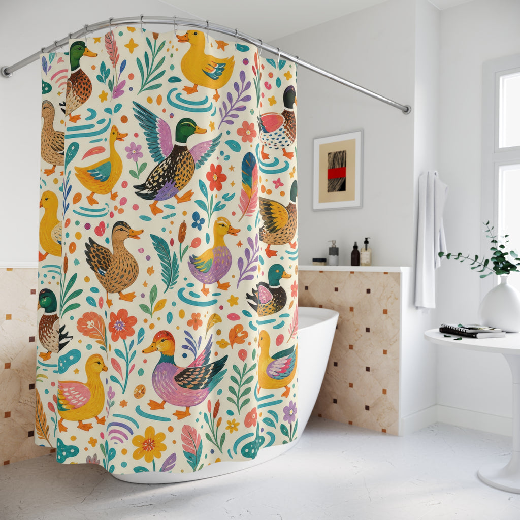 Colorful Folk Duck Confetti Shower Curtain