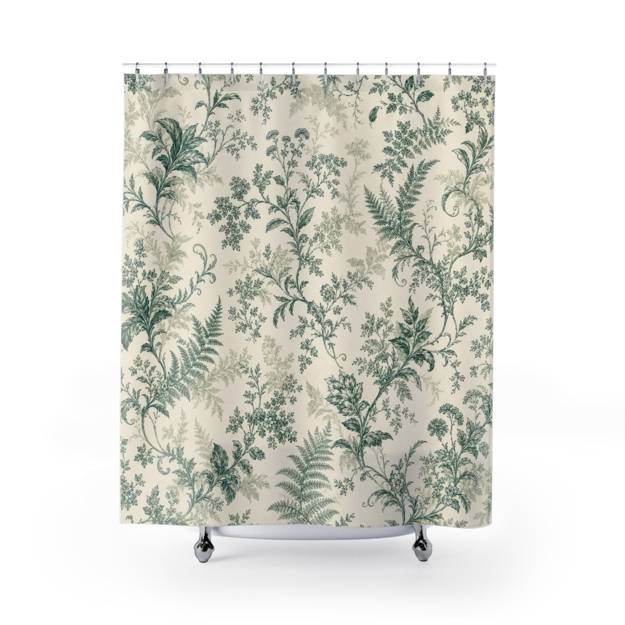Green Botanical Toile Shower Curtain