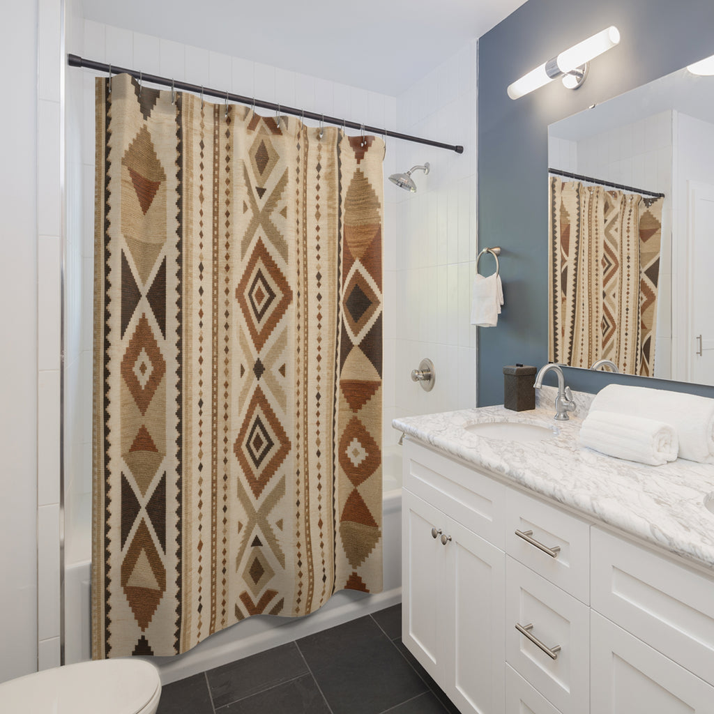 Brown Beige Geometric Stripe Shower Curtain