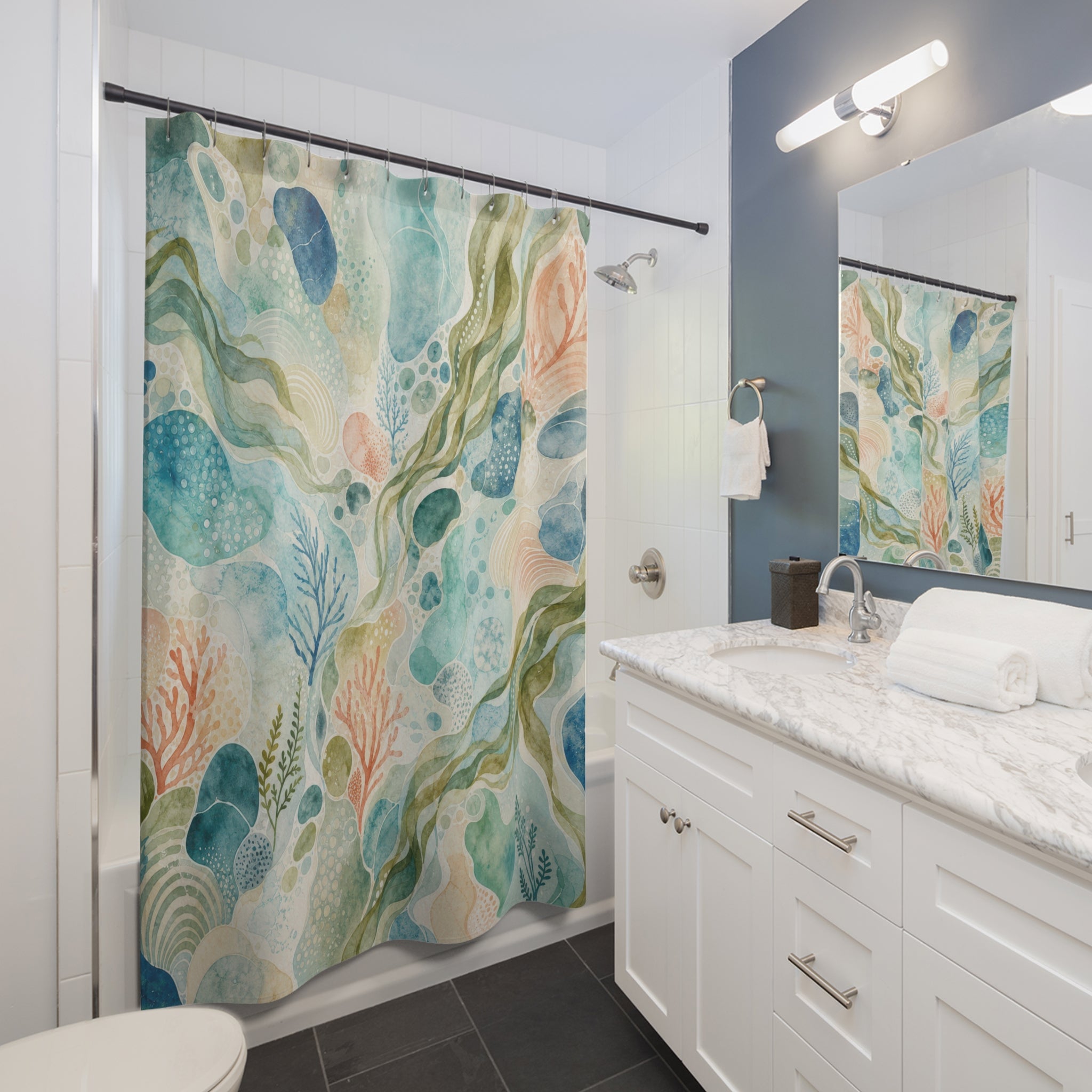 Coral Tidepool Watercolor Shower Curtain