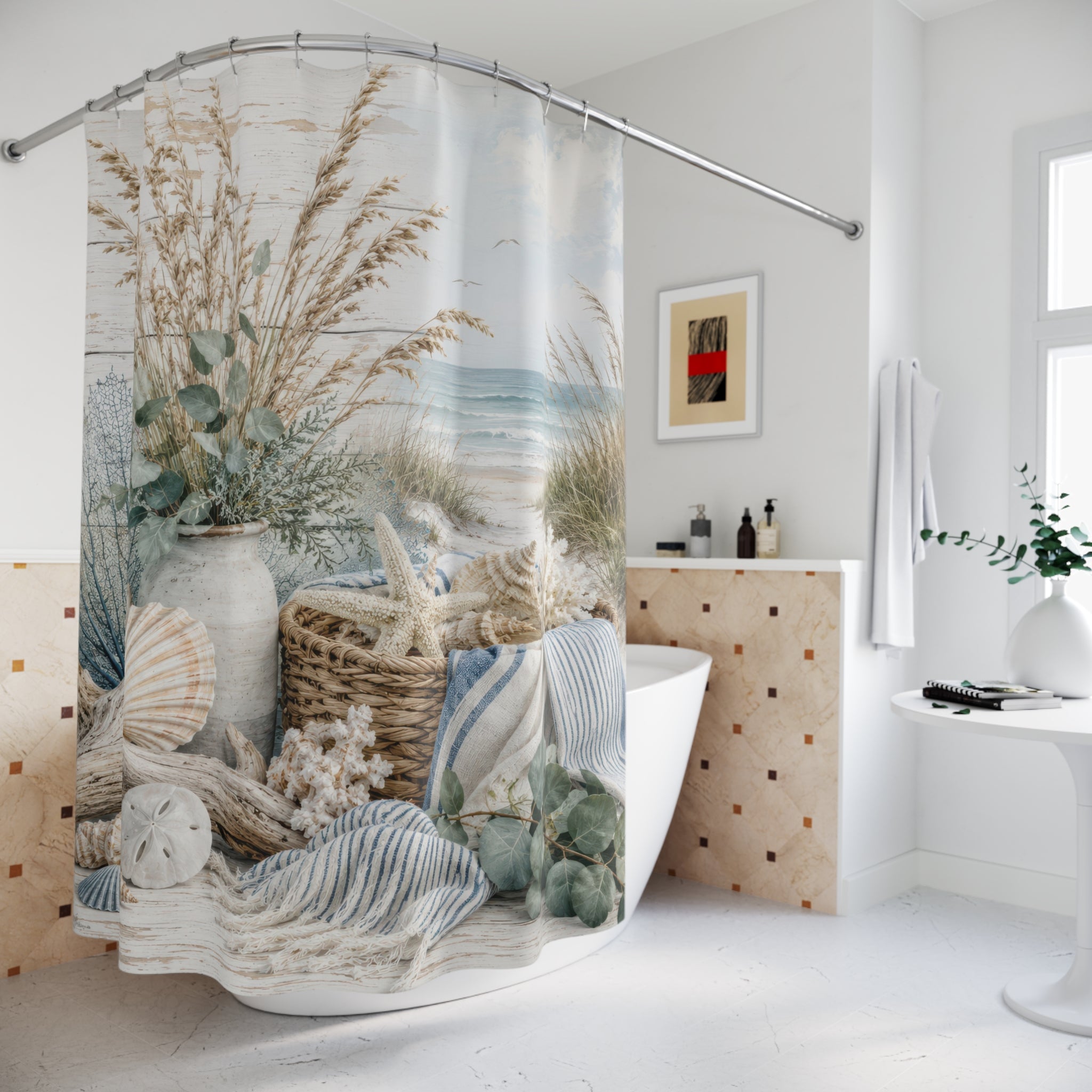 Coastal Farmhouse Shower Curtain: Beach Shells