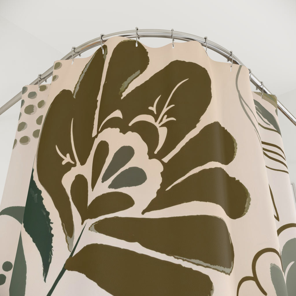 Retro Botanical Shower Curtain — Brown and Green