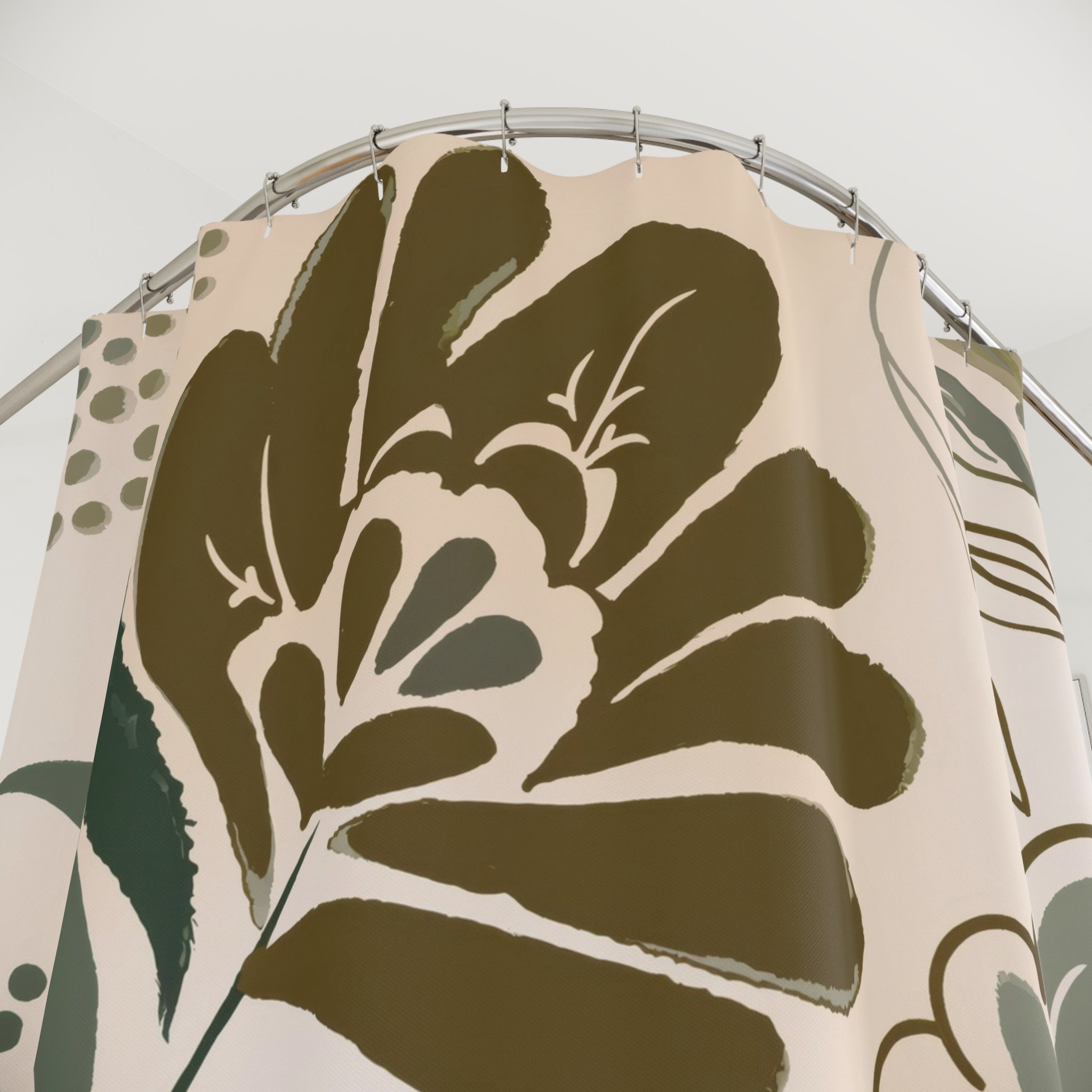 Retro Botanical Shower Curtain — Brown and Green