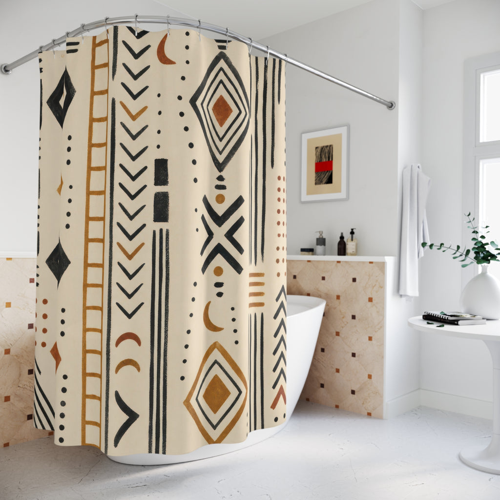 Black Cream Boho Geometric Shower Curtain