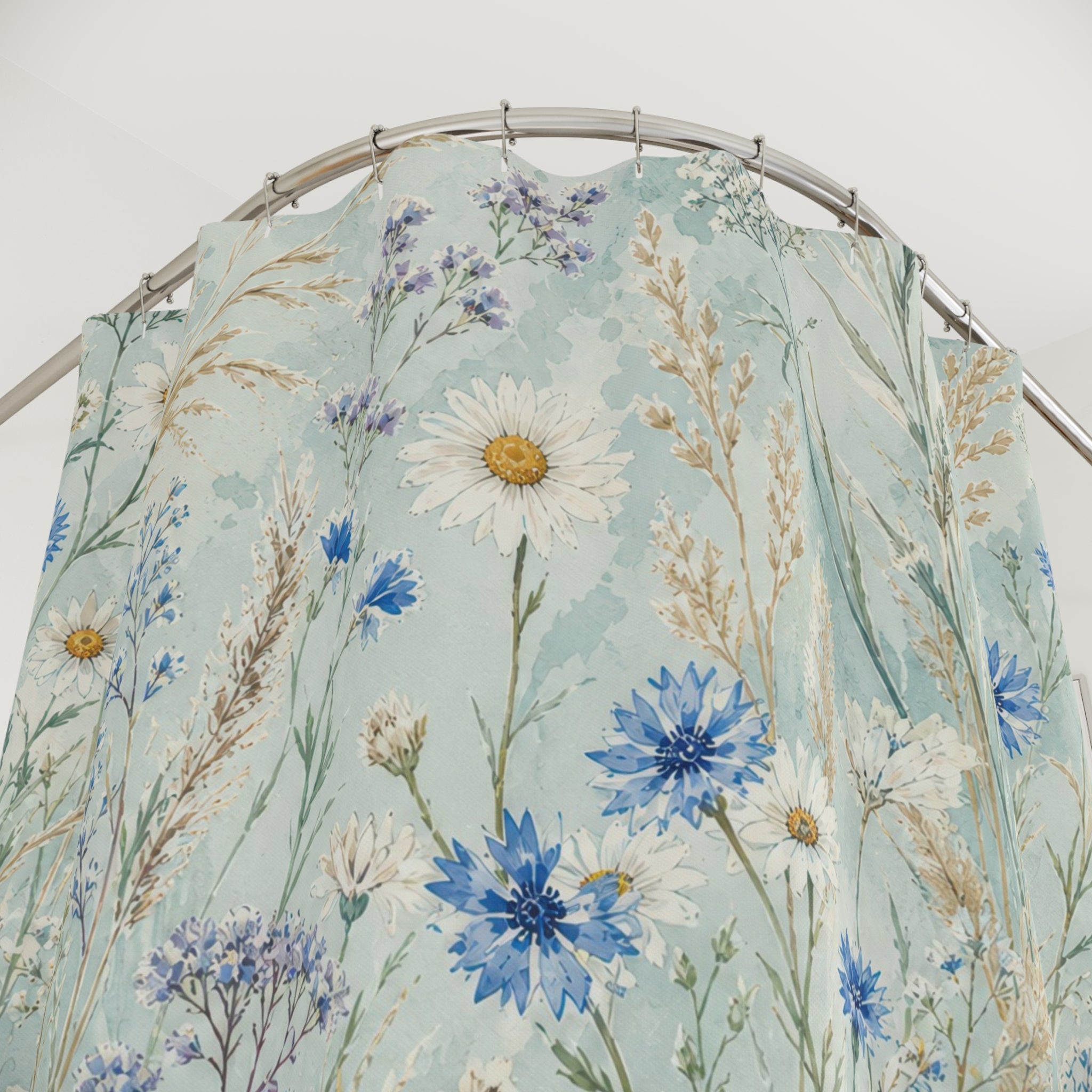 Blue Wildflower Meadow Floral Cottage Flower Botanical Shower Curtain
