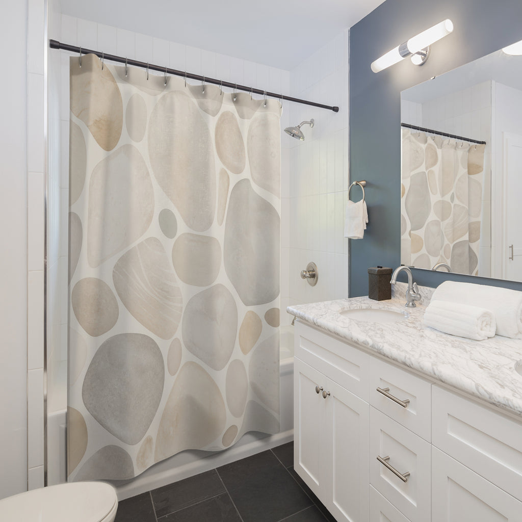 Off White Pebble Stone Look Shower Curtain