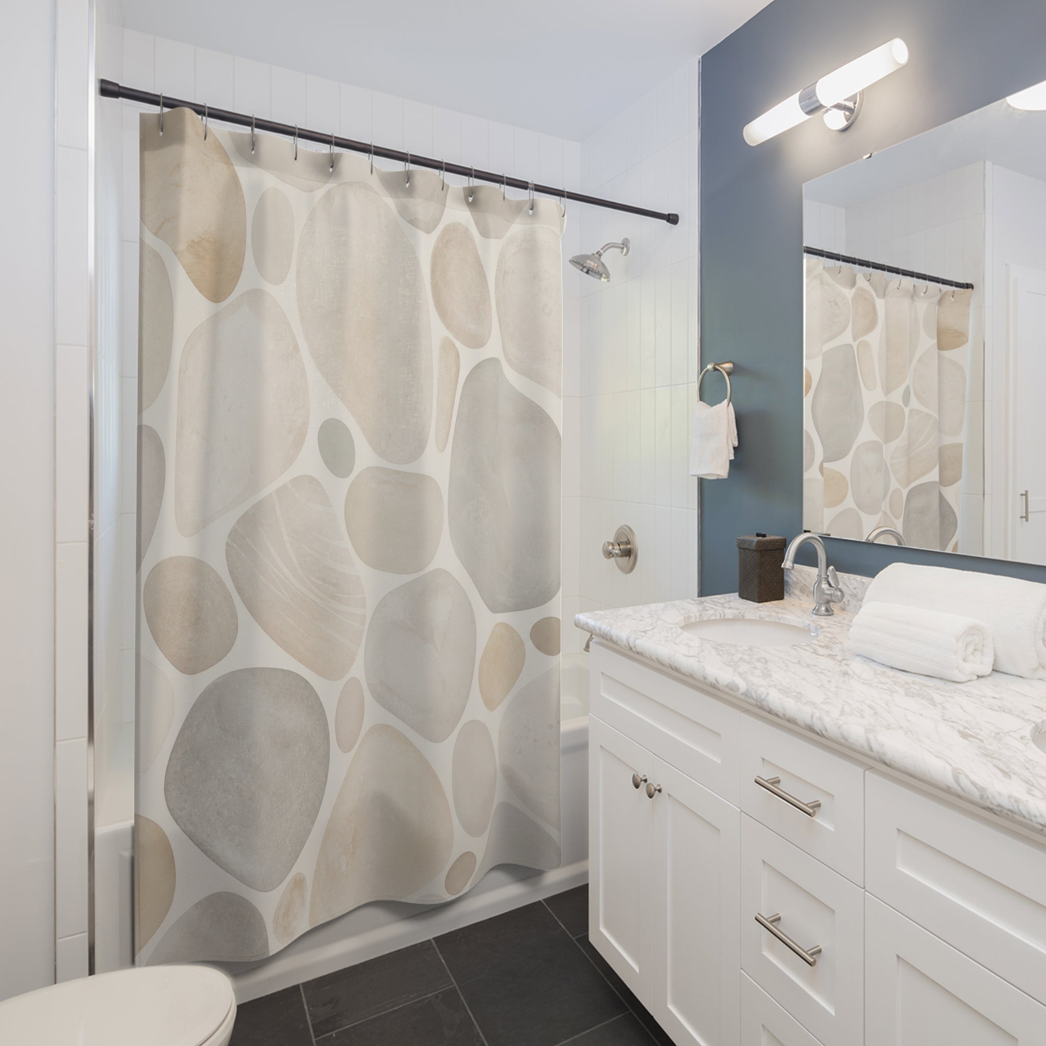 Off White Pebble Stone Look Shower Curtain
