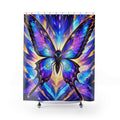 Prismatic butterfly spirit rising through a radiant wingburst shower curtain with full front view