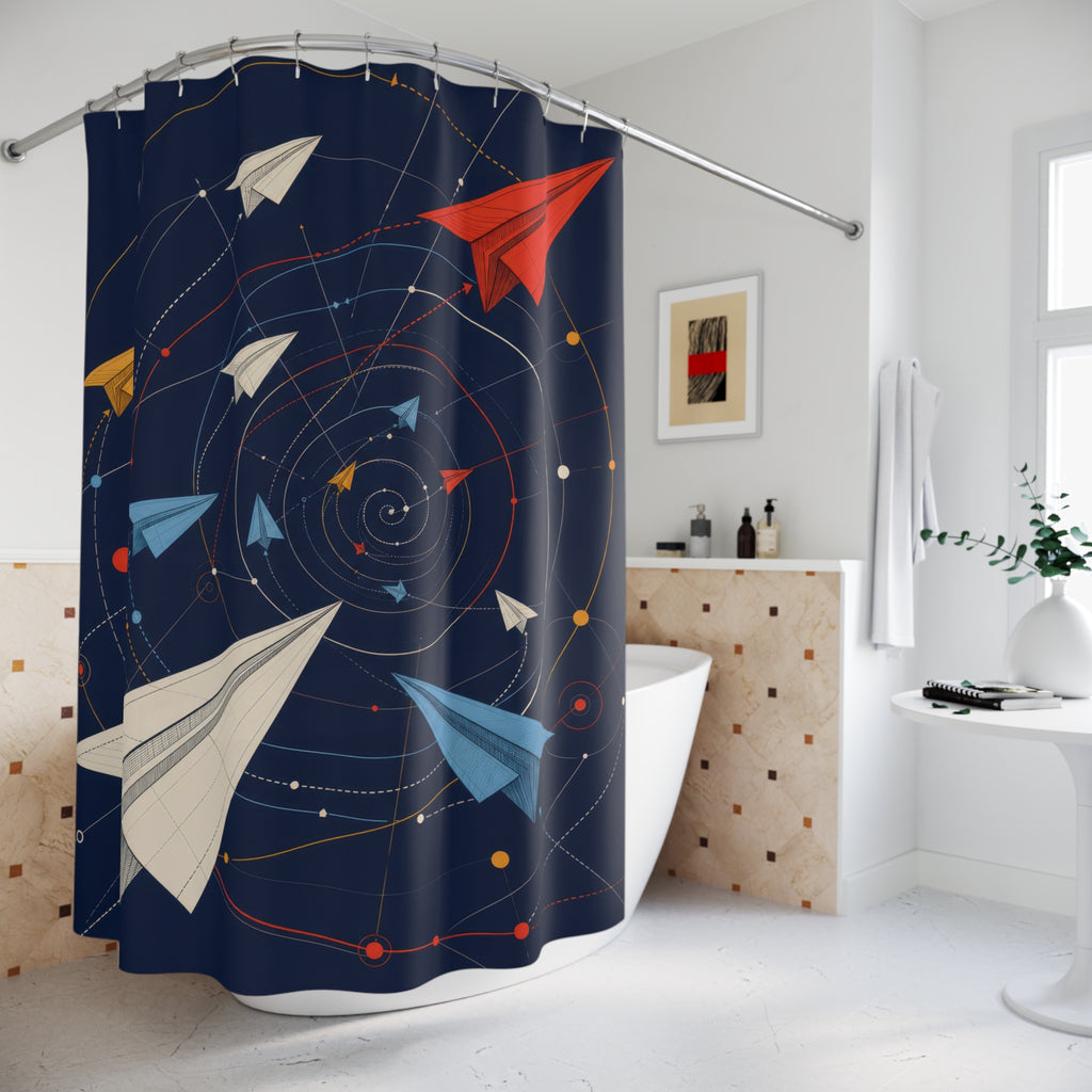 Geometric Paper Airplane Shower Curtain