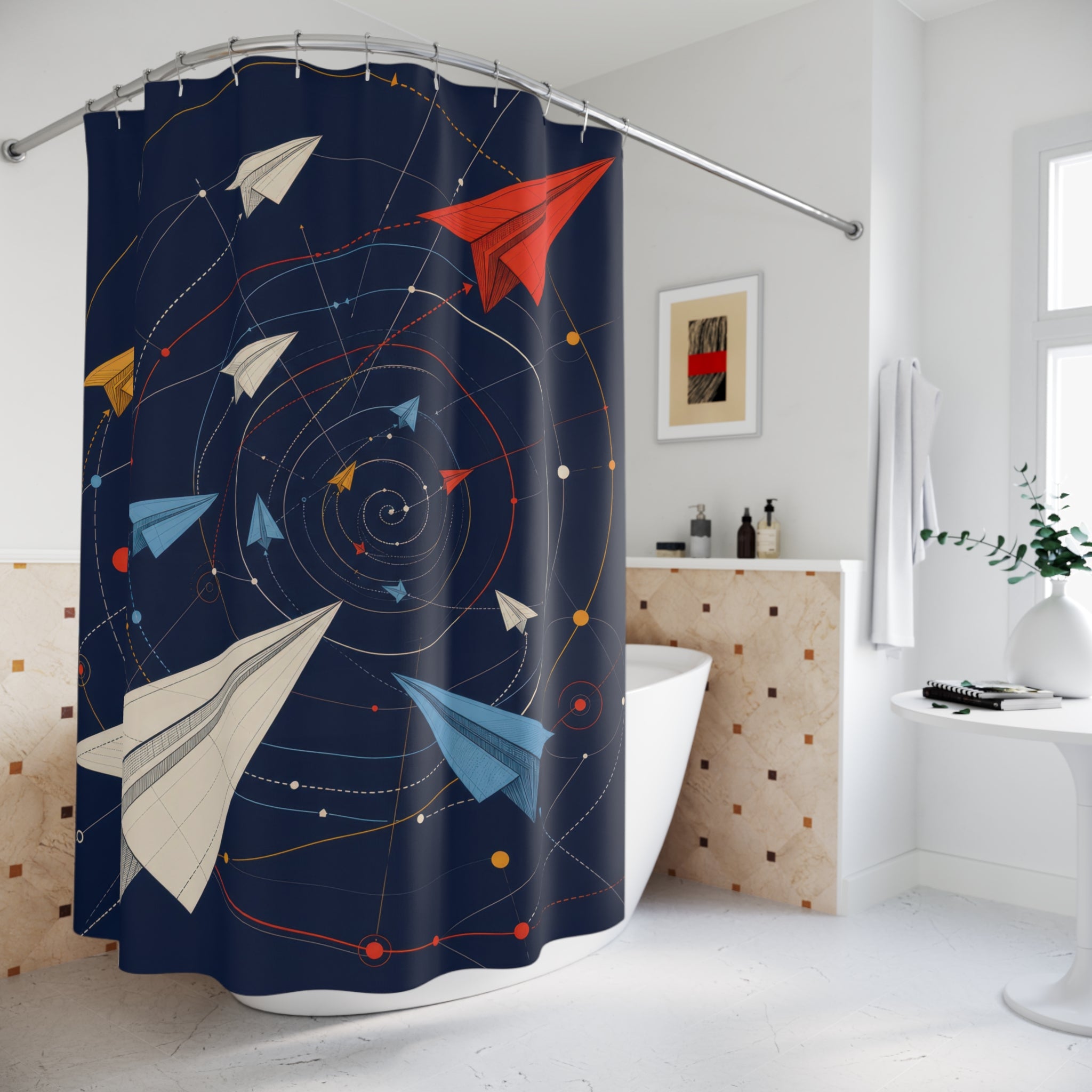Geometric Paper Airplane Shower Curtain