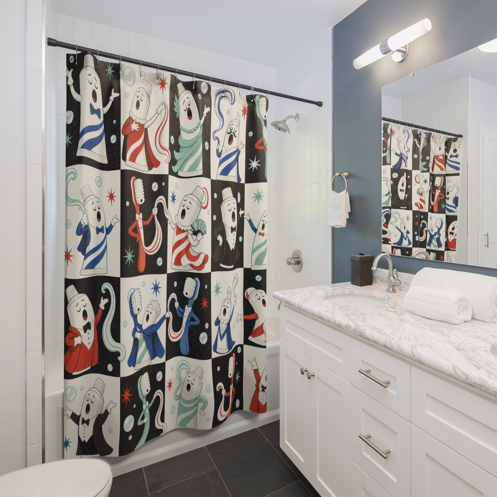 Ghost Toothbrush Shower Cap Shower Curtain