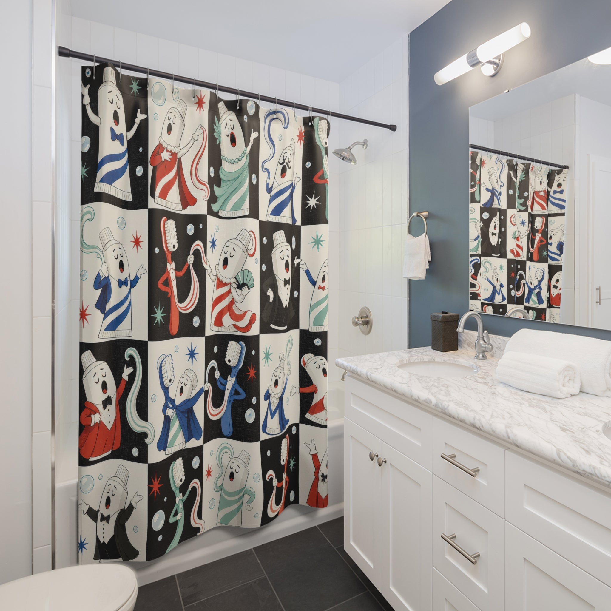 Ghost Toothbrush Shower Cap Shower Curtain