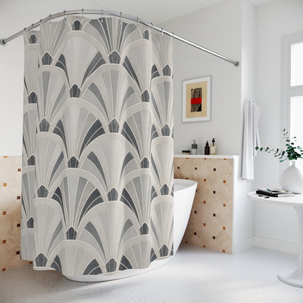 Grey Fan Geometric Shower Curtain