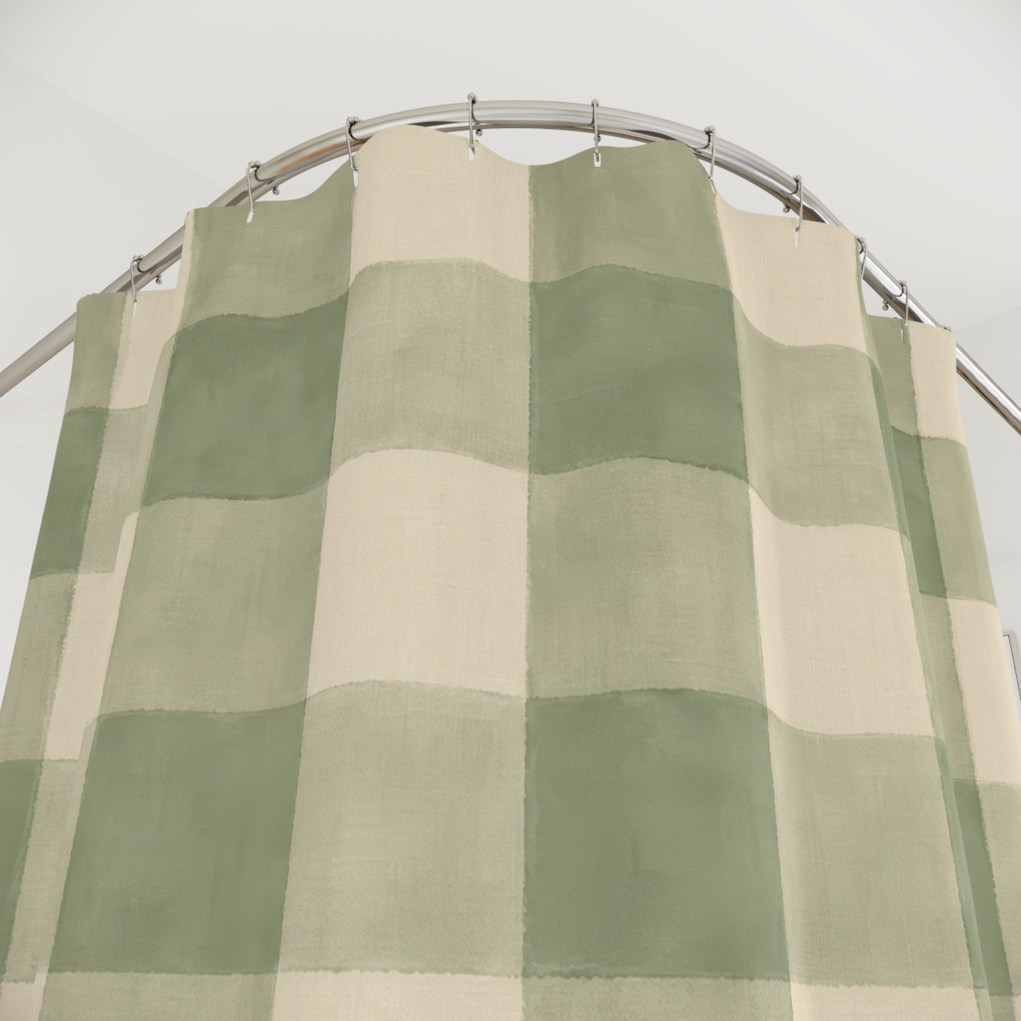 Sage Green Cream Plaid Buffalo Check Shower Curtain