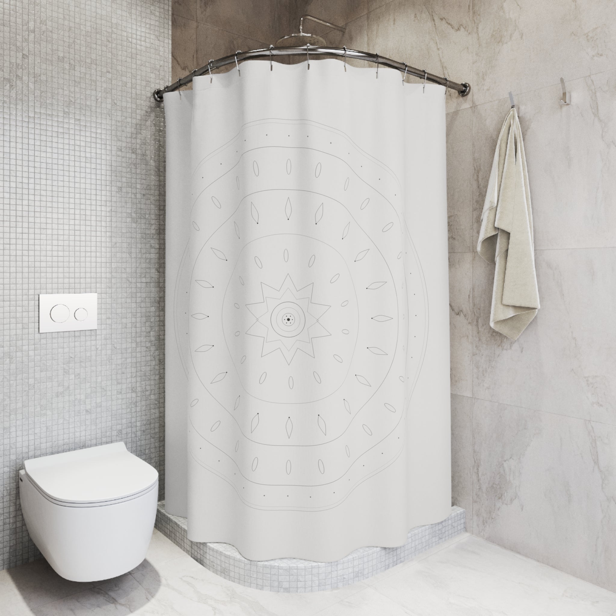 Line Art Mandala Shower Curtain – Charcoal on White