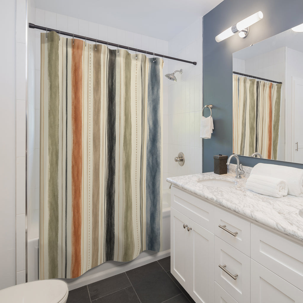 Sage Clay Blue Vertical Stripe Shower Curtain