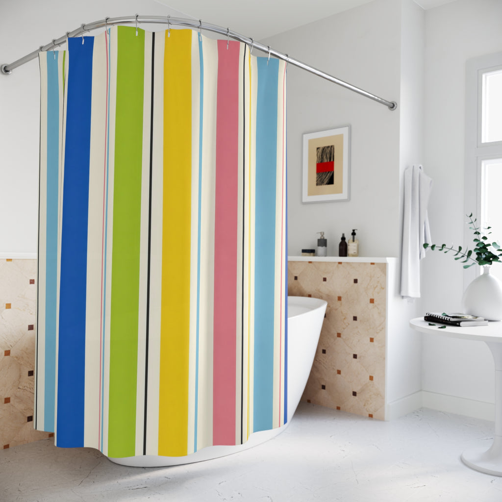 Bright Narrow Rainbow Stripe Shower Curtain